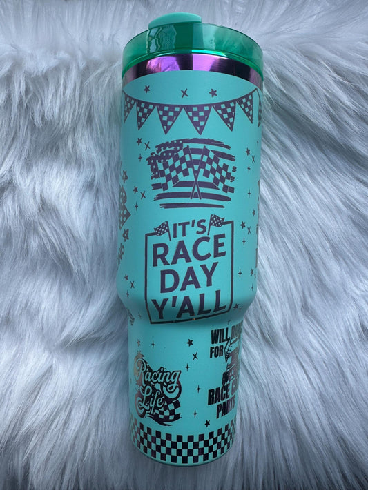 Dirt Track Race Chick  40 oz engraved tumbler~ Dirt Track Race Chick lover design Tumbler~Chroma Tumbler~ Race car lover gift