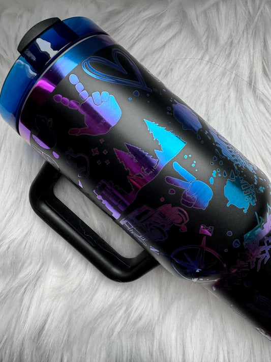 Jeep Off-roading design 40 oz engraved tumbler~ Jeep design Tumbler~ Jeep owner gift~ Black Chroma