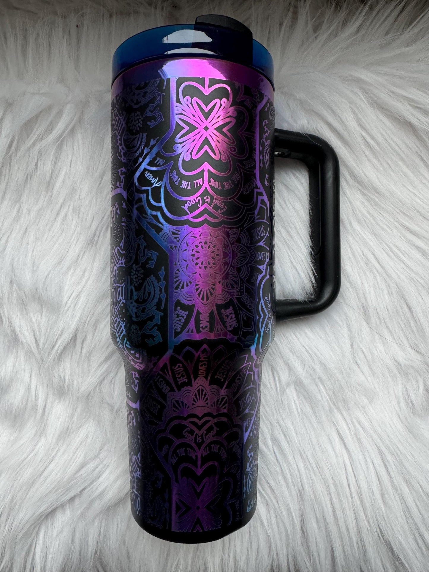 Faith Mandela design 40 oz engraved tumbler~ Faith Mandela design Tumbler~ Faith gift~Mandela gift~ Black Chroma