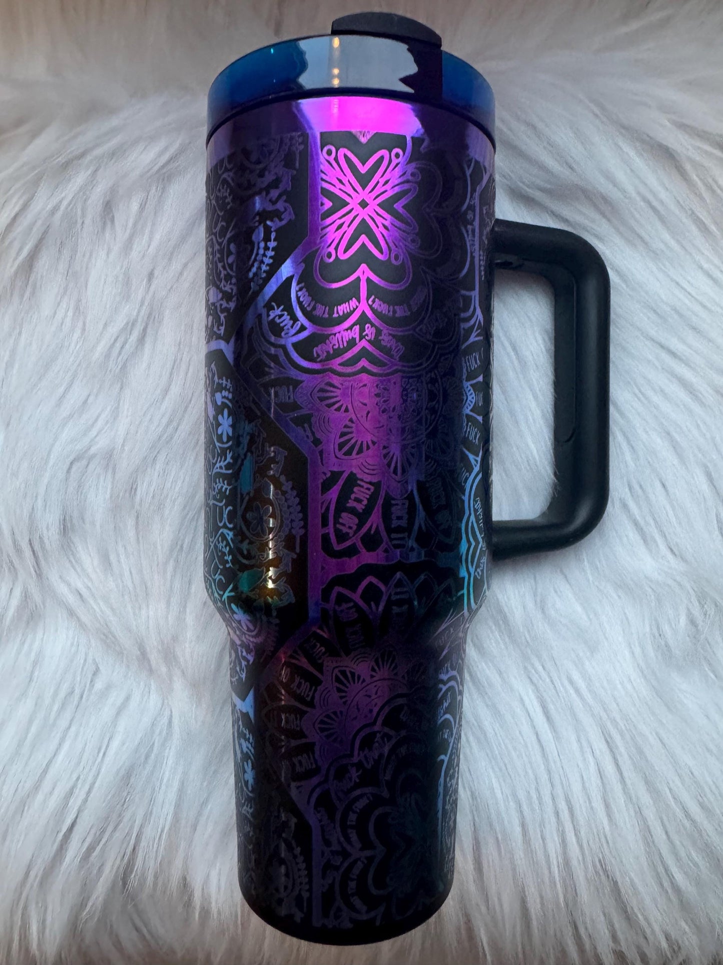 Hidden cuss word 40 oz engraved tumbler~ Hidden cuss word design Tumbler~ Black Chroma