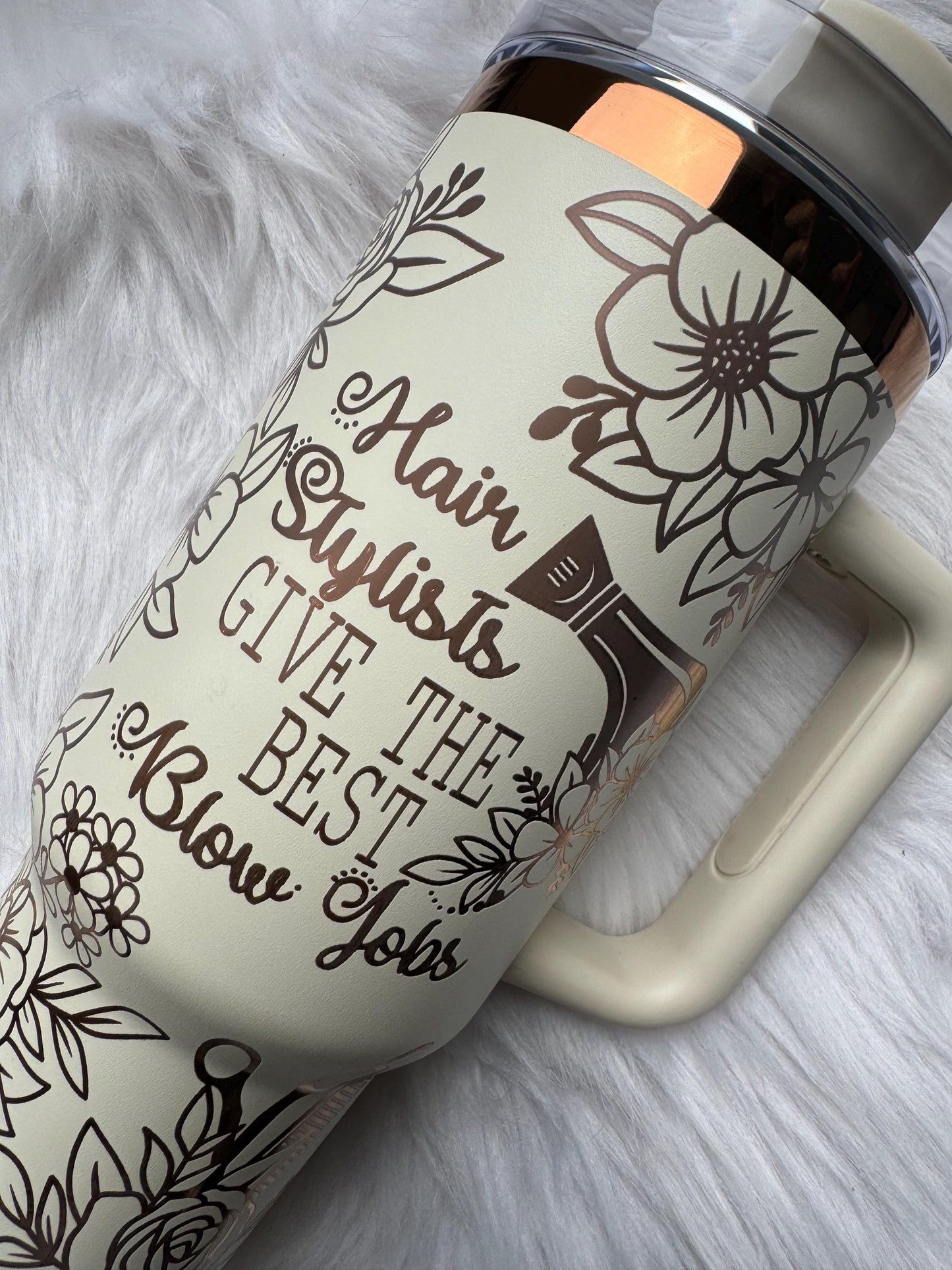 Hairdresser gift 40 oz engraved tumbler~ Hairdressers give the best blowjobs~ Hairdresser Tumbler