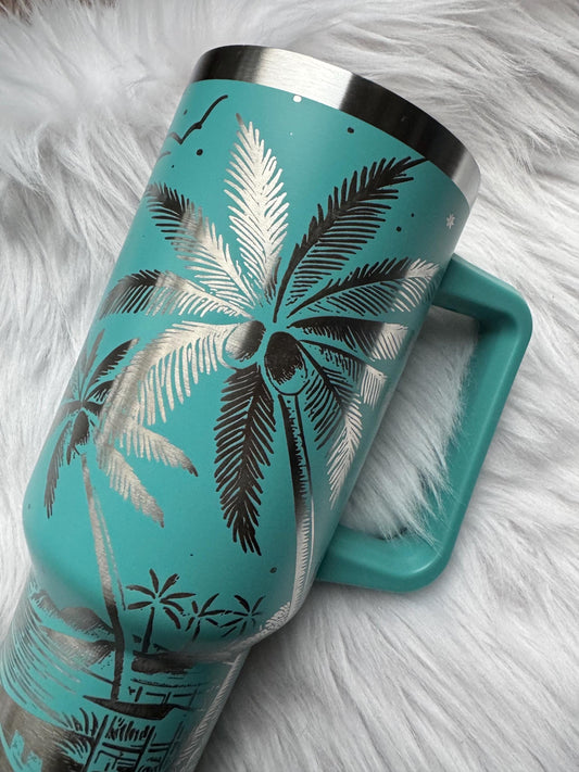 Beachy 40 oz engraved tumbler~ Beach design Tumbler