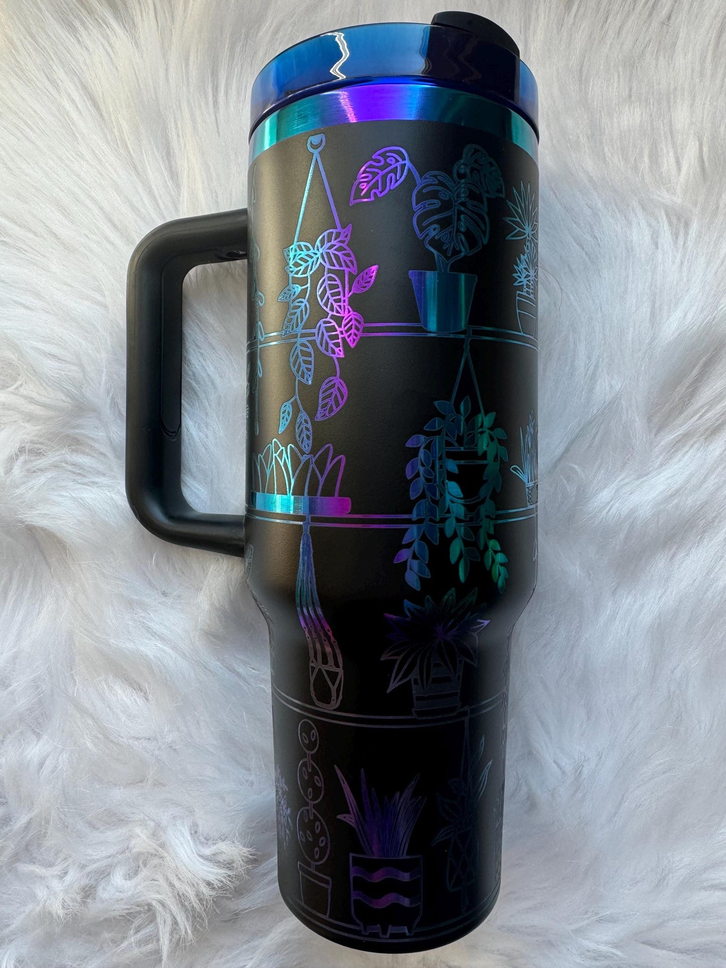 Plant Shelf oz engraved tumbler~ Plant lover gift~ Insulated hot and cold 40 oz Tumbler ~Custom Engraved Tumbler~Plant Mom gift~Black Chroma