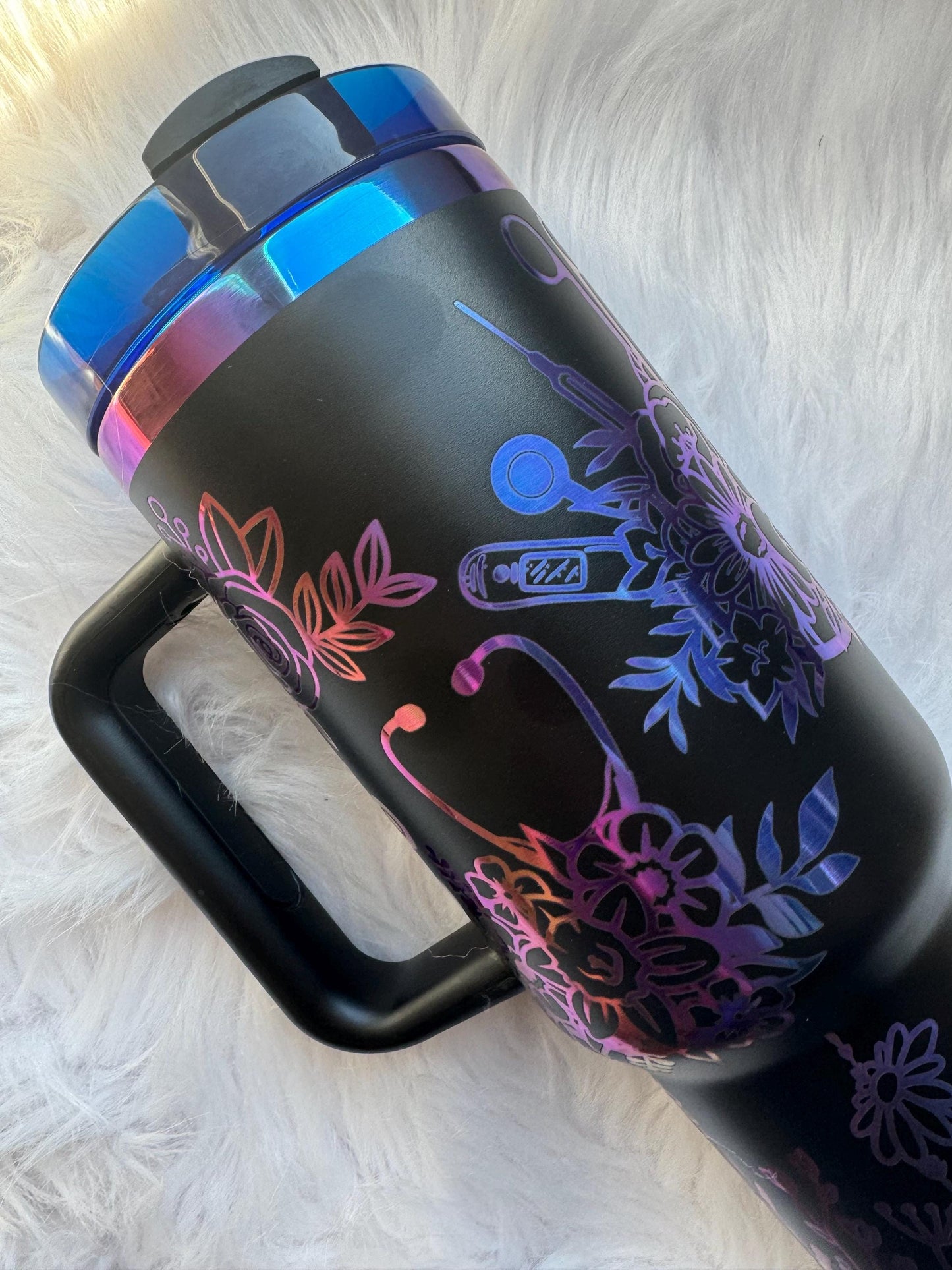 Nurse 40 oz engraved tumbler~ Nurse gift~ Insulated hot and cold 40 oz Tumbler ~Custom Engraved Tumbler~Black Chroma~ Nurse Life