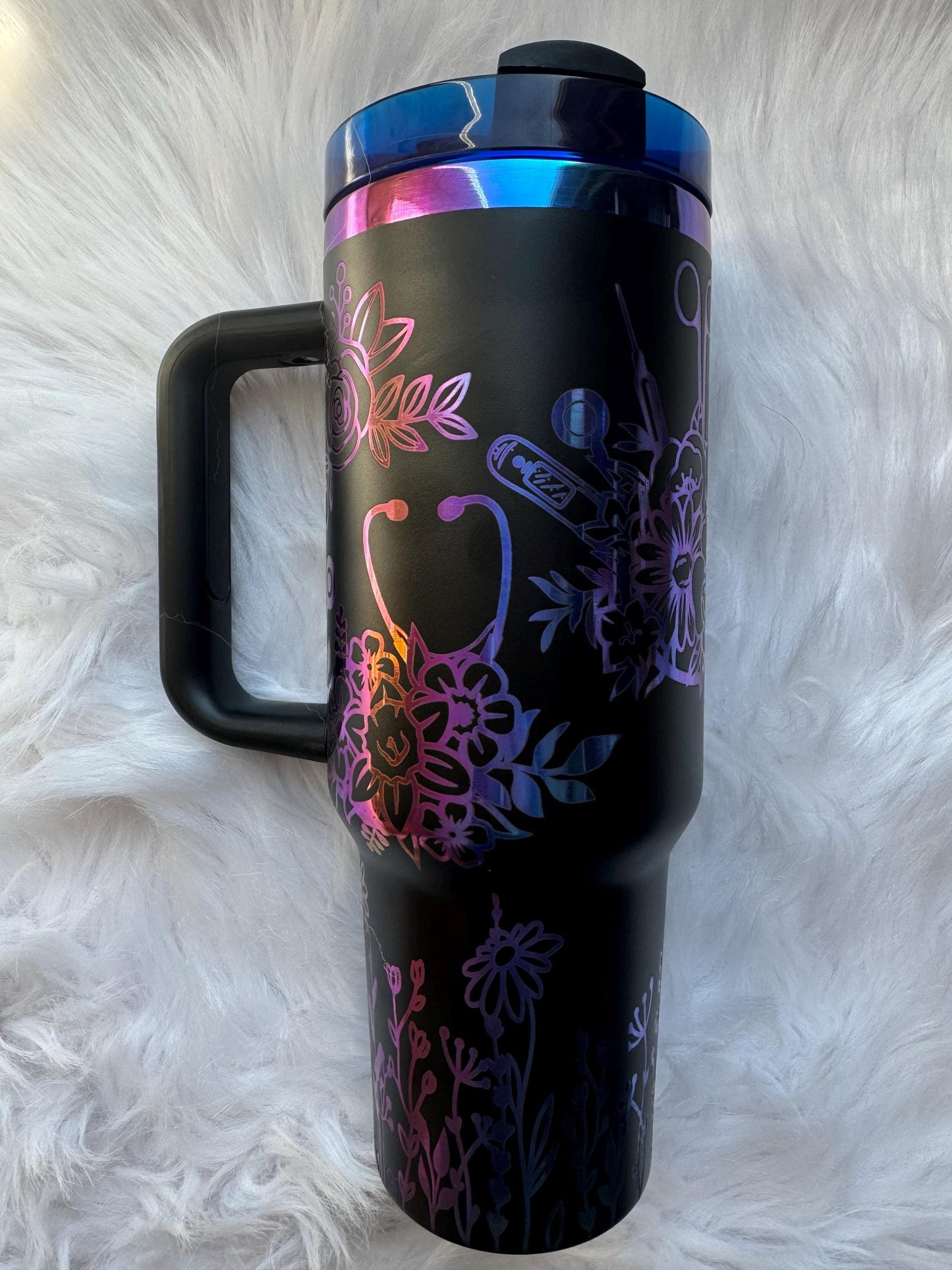 Nurse 40 oz engraved tumbler~ Nurse gift~ Insulated hot and cold 40 oz Tumbler ~Custom Engraved Tumbler~Black Chroma~ Nurse Life