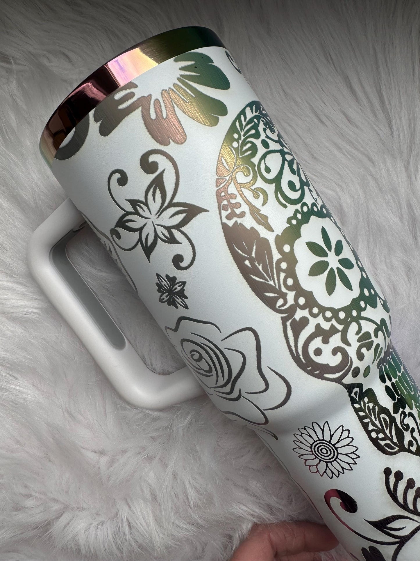 Skull and Rose engraved tumbler~ Skull tumbler gift~ Insulated hot and cold 40 oz Tumbler ~Custom Engraved Tumbler~