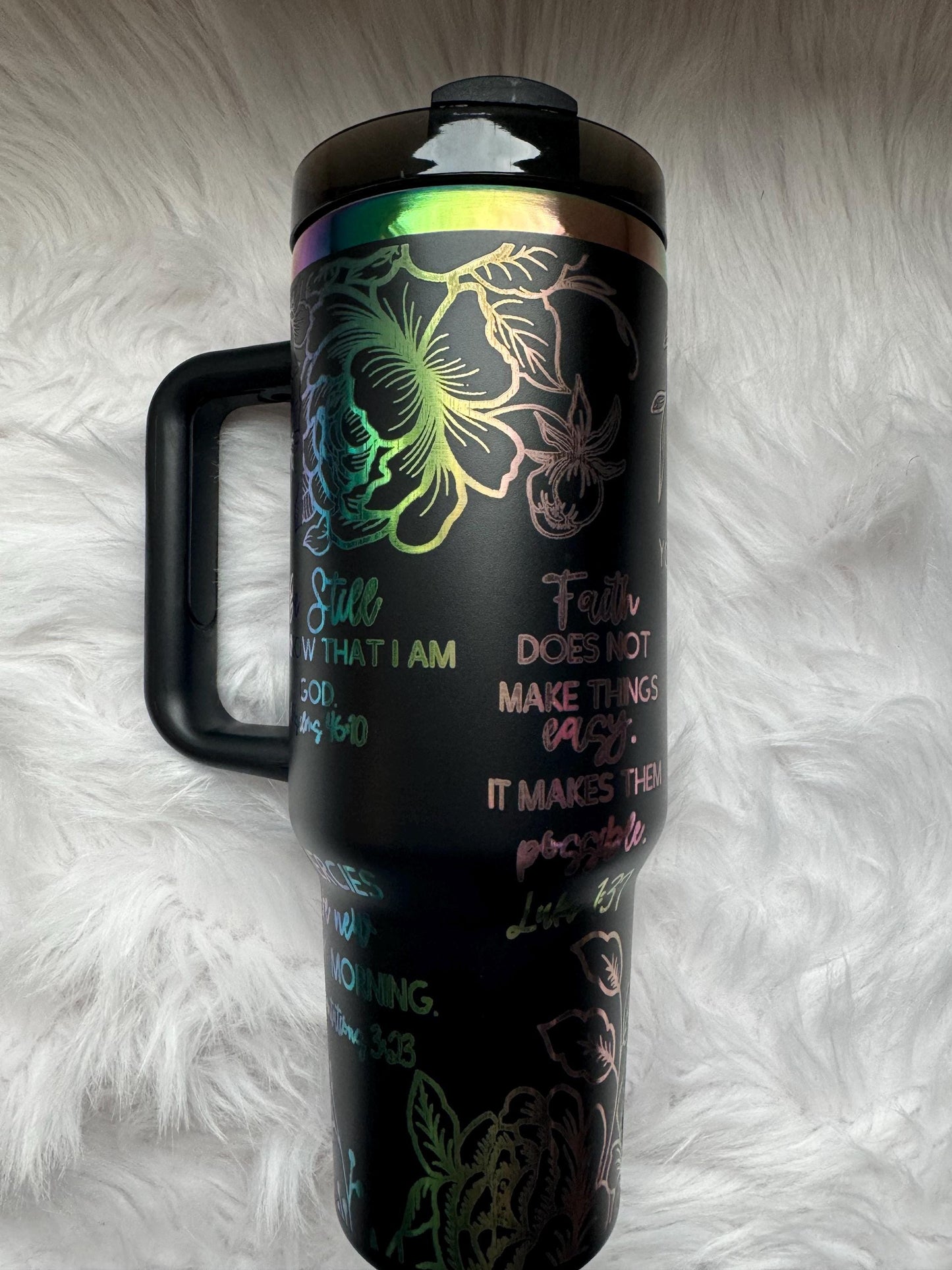 Great is thy Faithfulness oz engraved tumbler~ Prayer gift~ Insulated hot and cold 40 oz Tumbler ~Custom Engraved Tumbler~ Black Chroma