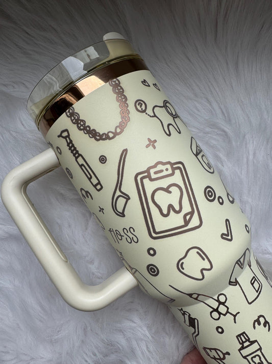 Dental engraved tumbler~ Dental Hygienist gift~ Insulated hot and cold 40 oz Tumbler ~Custom Engraved Tumbler~