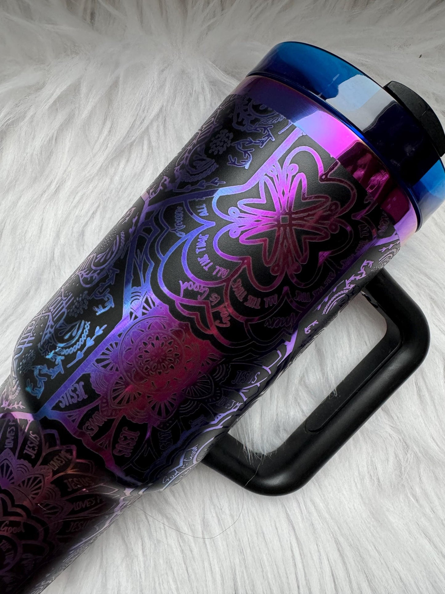 Faith Mandela design 40 oz engraved tumbler~ Faith Mandela design Tumbler~ Faith gift~Mandela gift~ Black Chroma
