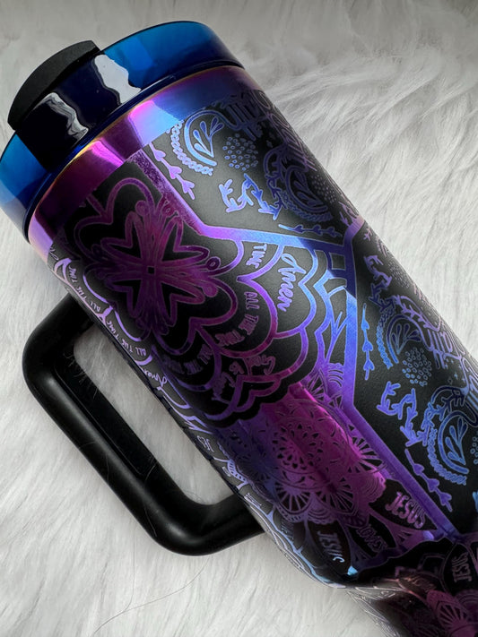 Faith Mandela design 40 oz engraved tumbler~ Faith Mandela design Tumbler~ Faith gift~Mandela gift~ Black Chroma