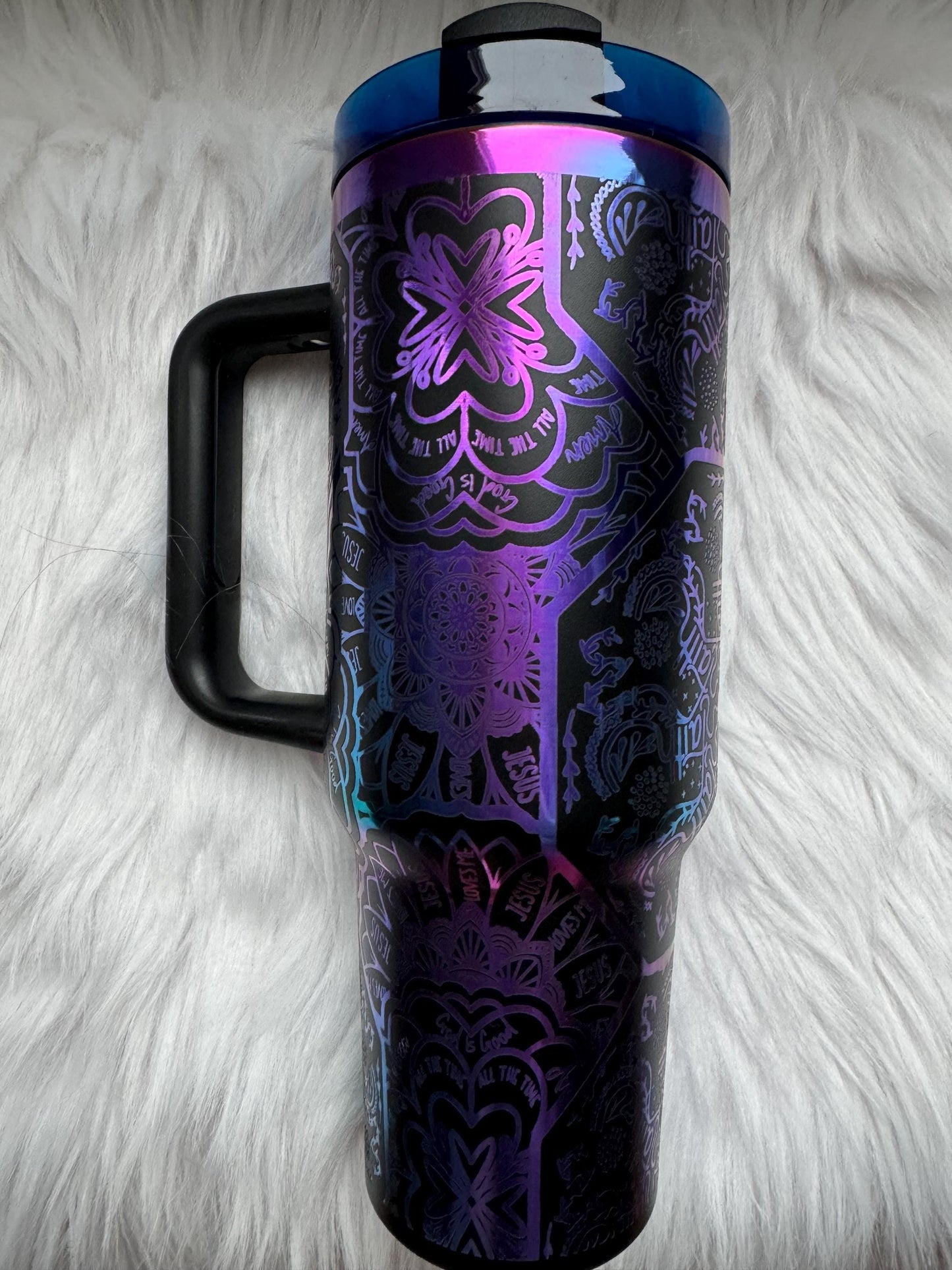 Faith Mandela design 40 oz engraved tumbler~ Faith Mandela design Tumbler~ Faith gift~Mandela gift~ Black Chroma