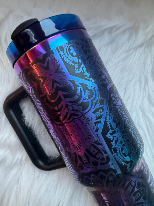 Hidden cuss word 40 oz engraved tumbler~ Hidden cuss word design Tumbler~ Black Chroma