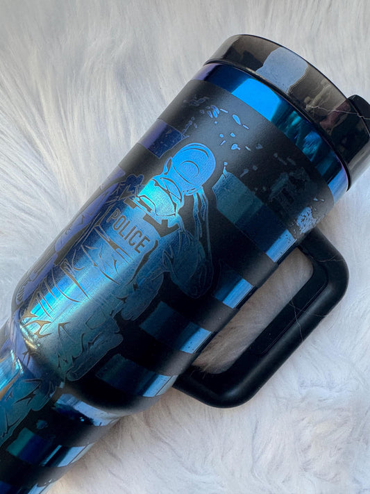 Back the Blue 40 oz engraved~ Insulated hot and cold 40 oz Tumbler ~Custom Engraved Tumbler