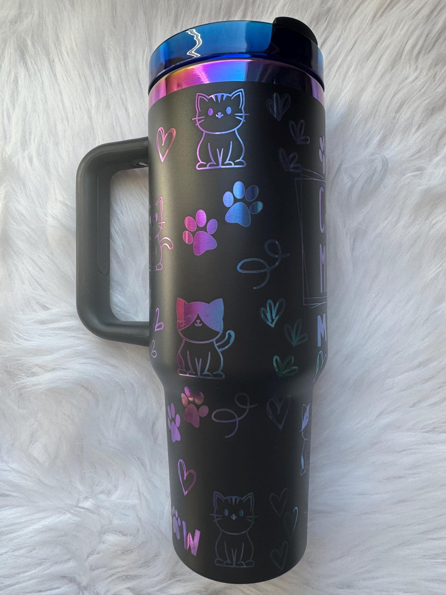 Cat Mom oz engraved tumbler~ Cat lover gift~ Insulated hot and cold 40 oz Tumbler ~Custom Engraved Tumbler~Cat mom gift~Black Chroma