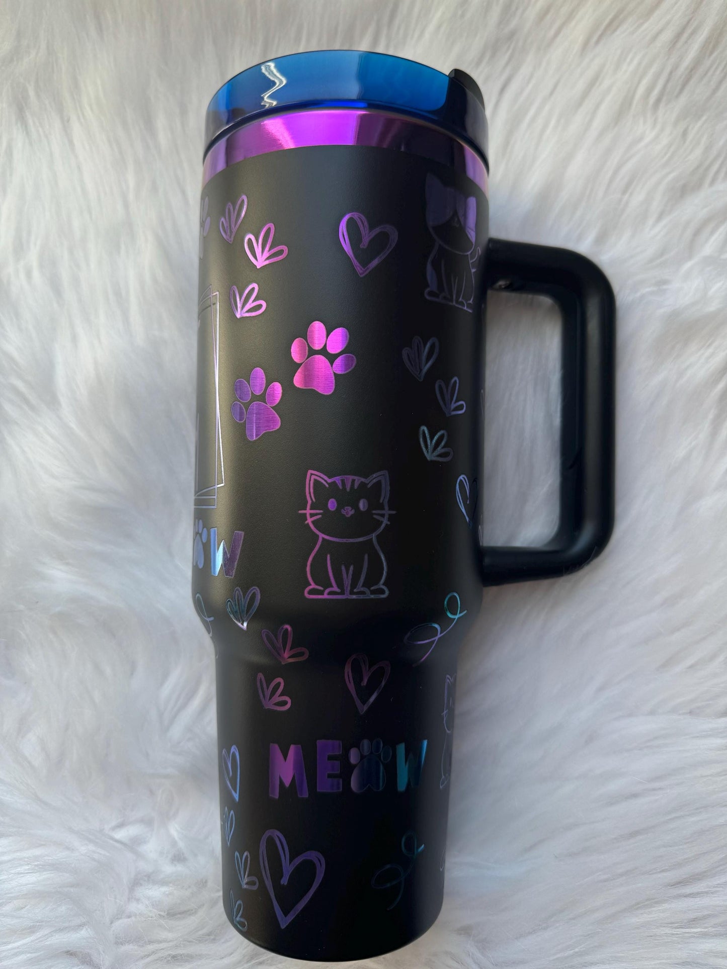 Cat Mom oz engraved tumbler~ Cat lover gift~ Insulated hot and cold 40 oz Tumbler ~Custom Engraved Tumbler~Cat mom gift~Black Chroma