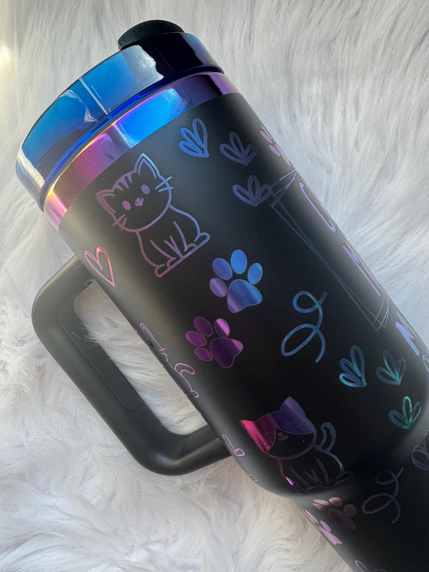 Cat Mom oz engraved tumbler~ Cat lover gift~ Insulated hot and cold 40 oz Tumbler ~Custom Engraved Tumbler~Cat mom gift~Black Chroma