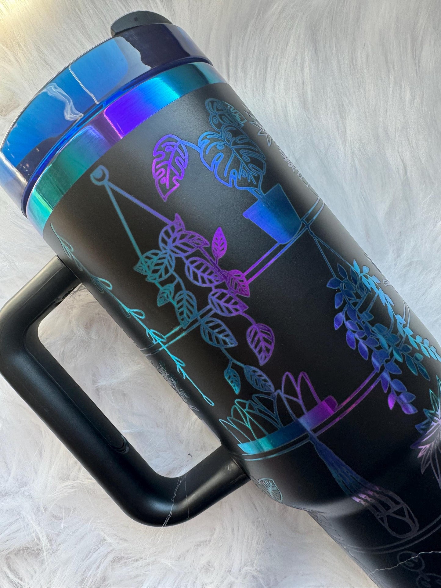 Plant Shelf oz engraved tumbler~ Plant lover gift~ Insulated hot and cold 40 oz Tumbler ~Custom Engraved Tumbler~Plant Mom gift~Black Chroma
