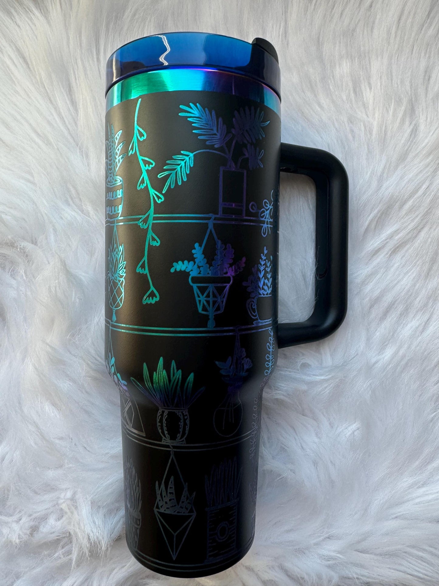 Plant Shelf oz engraved tumbler~ Plant lover gift~ Insulated hot and cold 40 oz Tumbler ~Custom Engraved Tumbler~Plant Mom gift~Black Chroma