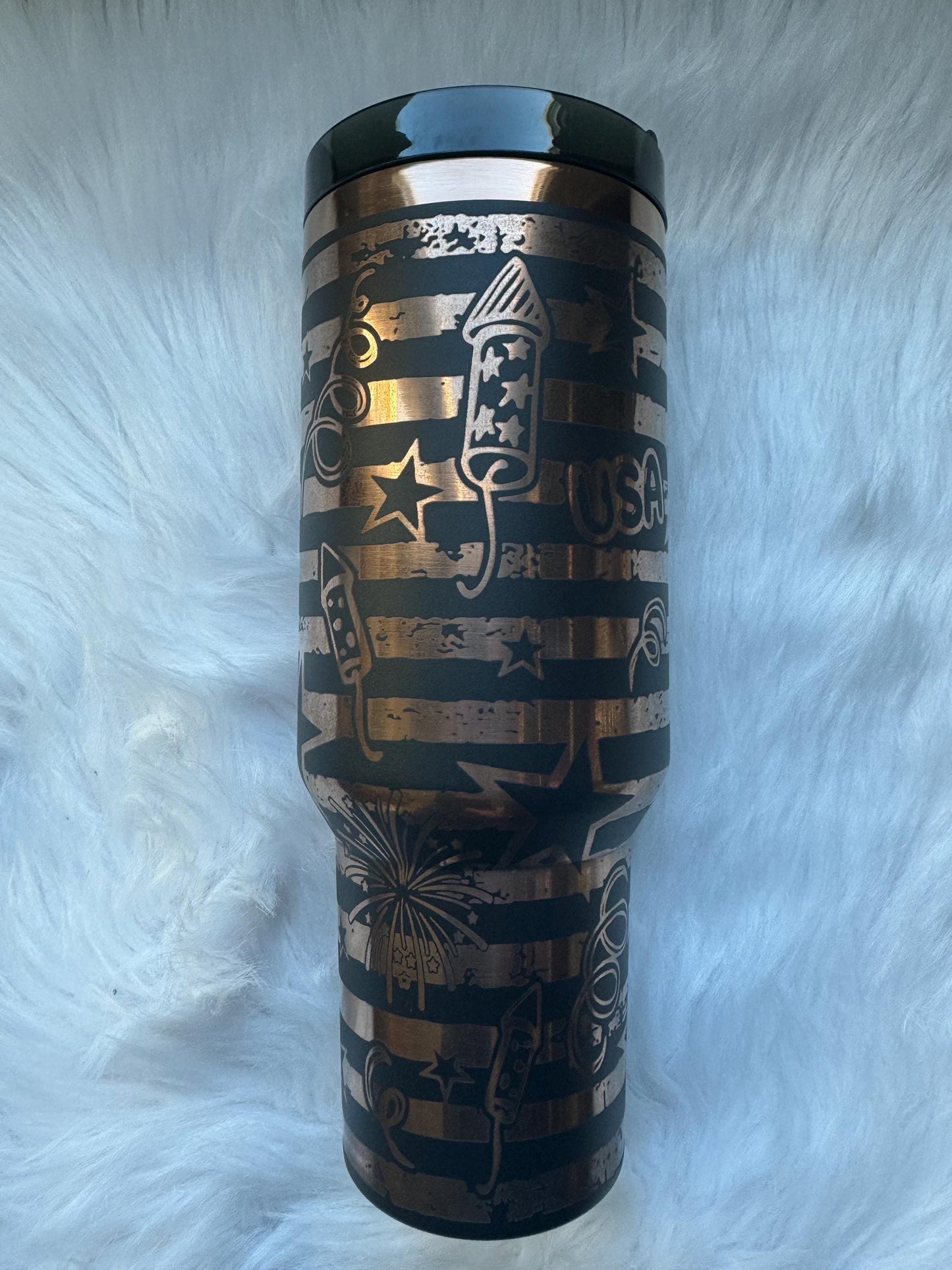 USA oz engraved tumbler~ USA lover gift~ Insulated hot and cold 40 oz Tumbler ~Custom Engraved Tumbler~Fireworks Tumbler~ Fourth of July