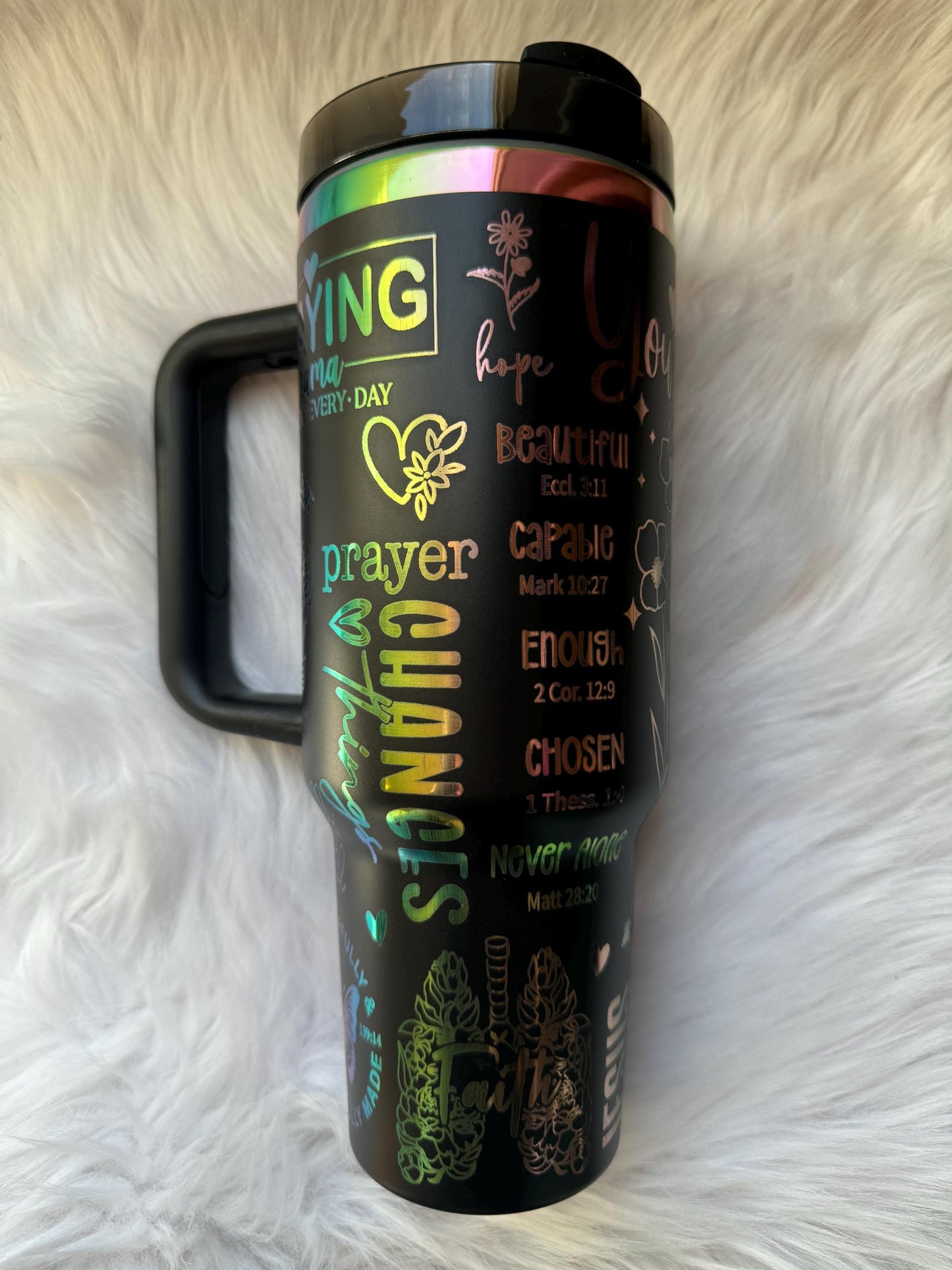 Praying Mama oz engraved tumbler~ Prayer gift~ Insulated hot and cold 40 oz Tumbler ~Custom Engraved Tumbler~ Black Chroma