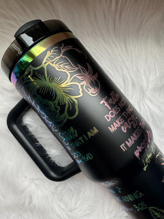 Great is thy Faithfulness oz engraved tumbler~ Prayer gift~ Insulated hot and cold 40 oz Tumbler ~Custom Engraved Tumbler~ Black Chroma