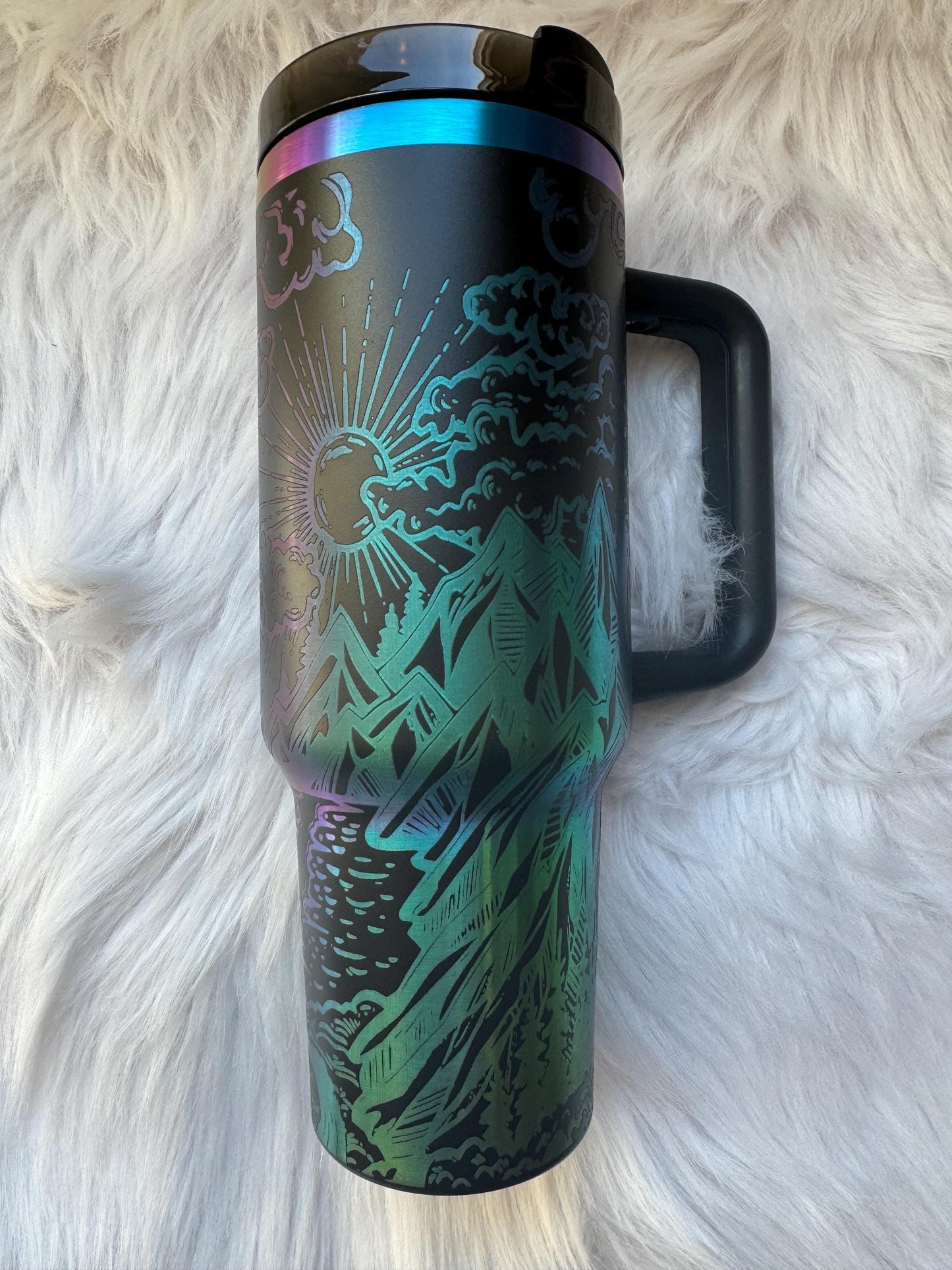 Mountain Scene engraved tumbler~ Mountain lover gift~ Insulated hot and cold 40 oz Tumbler ~Custom Engraved Tumbler~