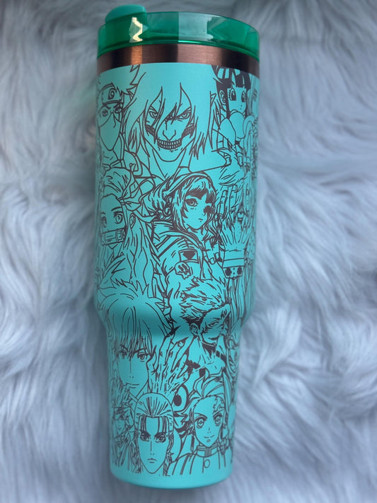 Anime Mashup 40 oz engraved tumbler~ Anime lover gift~ Insulated hot and cold 40 oz Tumbler ~Custom Engraved Tumbler~
