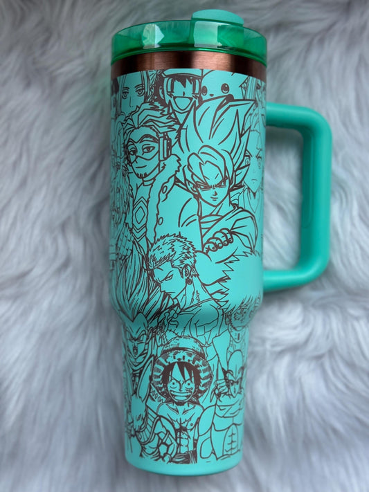 Anime Mashup 40 oz engraved tumbler~ Anime lover gift~ Insulated hot and cold 40 oz Tumbler ~Custom Engraved Tumbler~