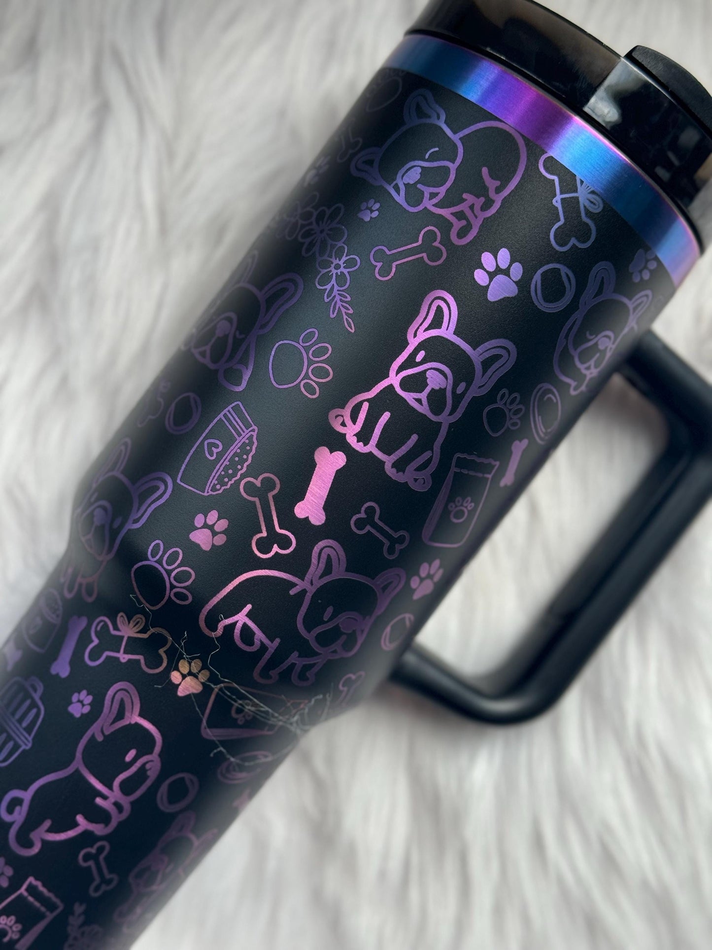 Frenchie Dog Doodles 40 oz engraved tumbler~ Frenchie lover gift~ Insulated hot and cold 40 oz Tumbler ~Custom Engraved Tumbler~