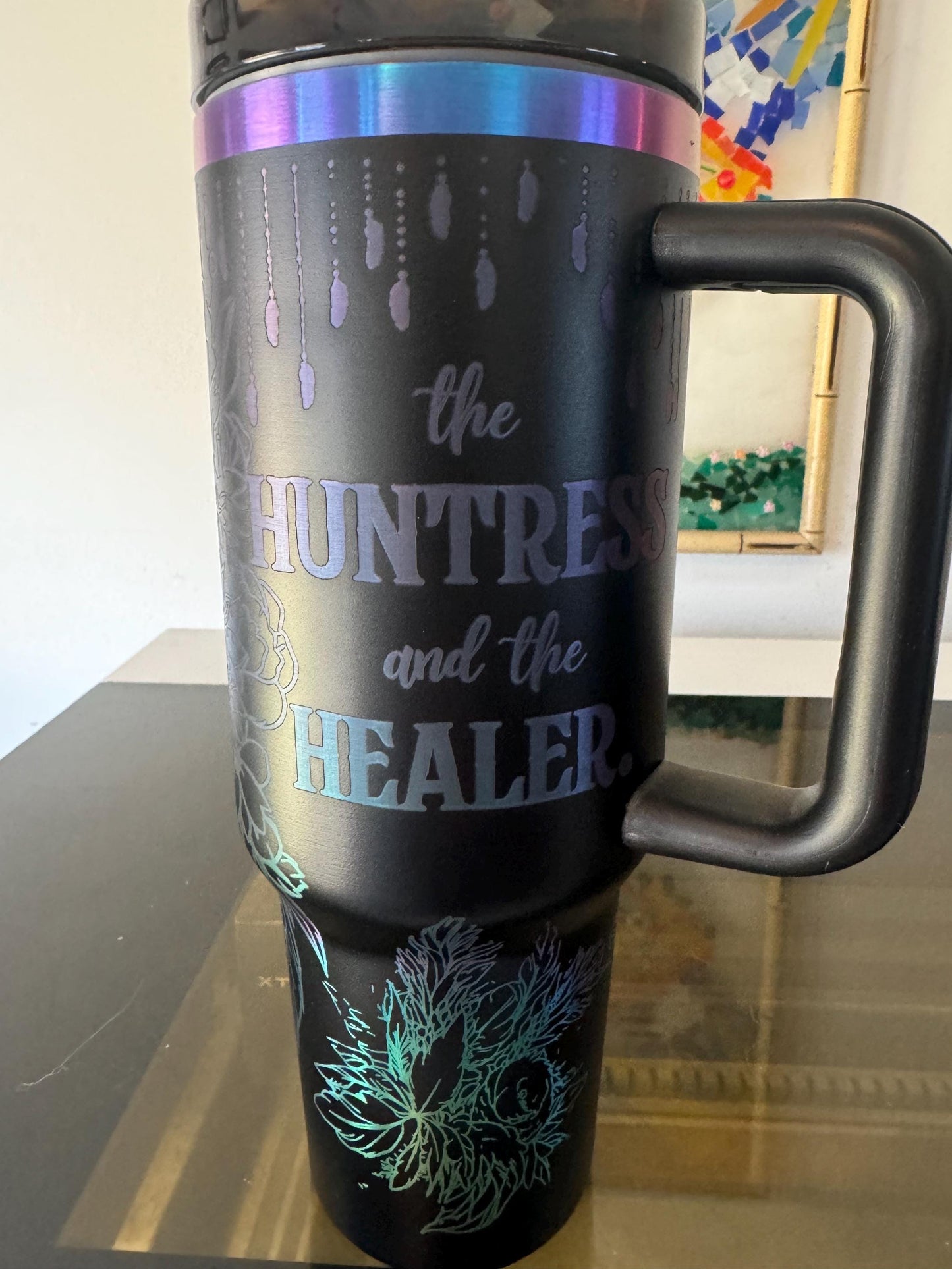 I Am The Storm 40 oz engraved tumbler~ Huntress and Healer~ Insulated hot and cold 40 oz Tumbler ~Custom Engraved Tumbler~Black Chroma