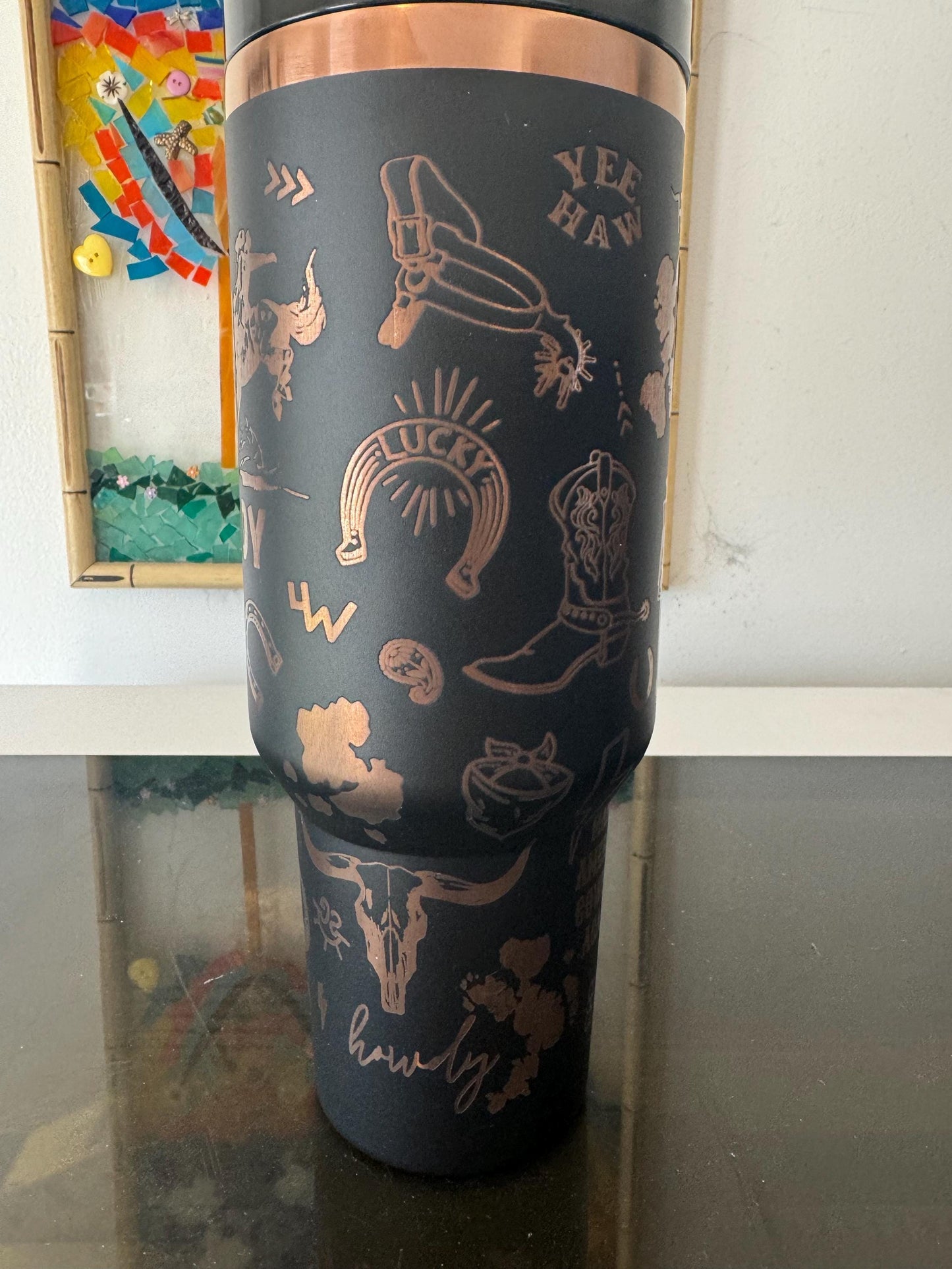 Hey Cowboy 40 oz engraved tumbler~ Western Tumbler~ Insulated hot and cold 40 oz Tumbler ~Custom Engraved Tumbler~
