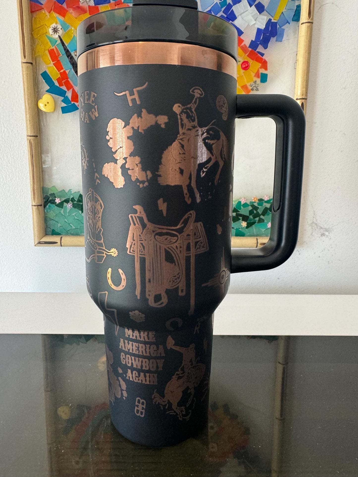 Hey Cowboy 40 oz engraved tumbler~ Western Tumbler~ Insulated hot and cold 40 oz Tumbler ~Custom Engraved Tumbler~