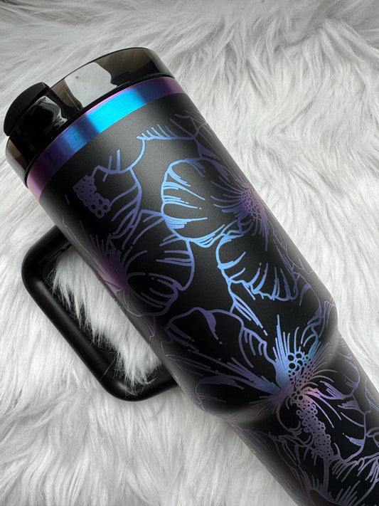 Hibiscus Flower engraved tumbler~ Hibiscus lover gift~ Insulated hot and cold 40 oz Tumbler ~Custom Engraved Tumbler~