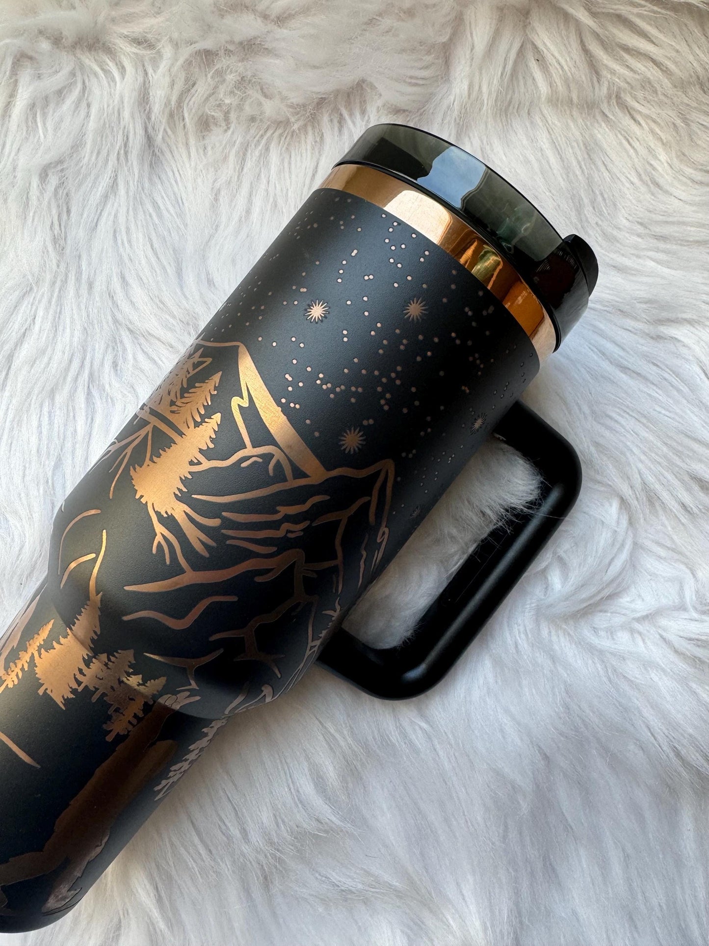 Bigfoot  40 oz engraved tumbler~ Bigfoot lover gift~ Insulated hot and cold 40 oz Tumbler ~Custom Engraved Tumbler~Cat mom gift~Black Chroma