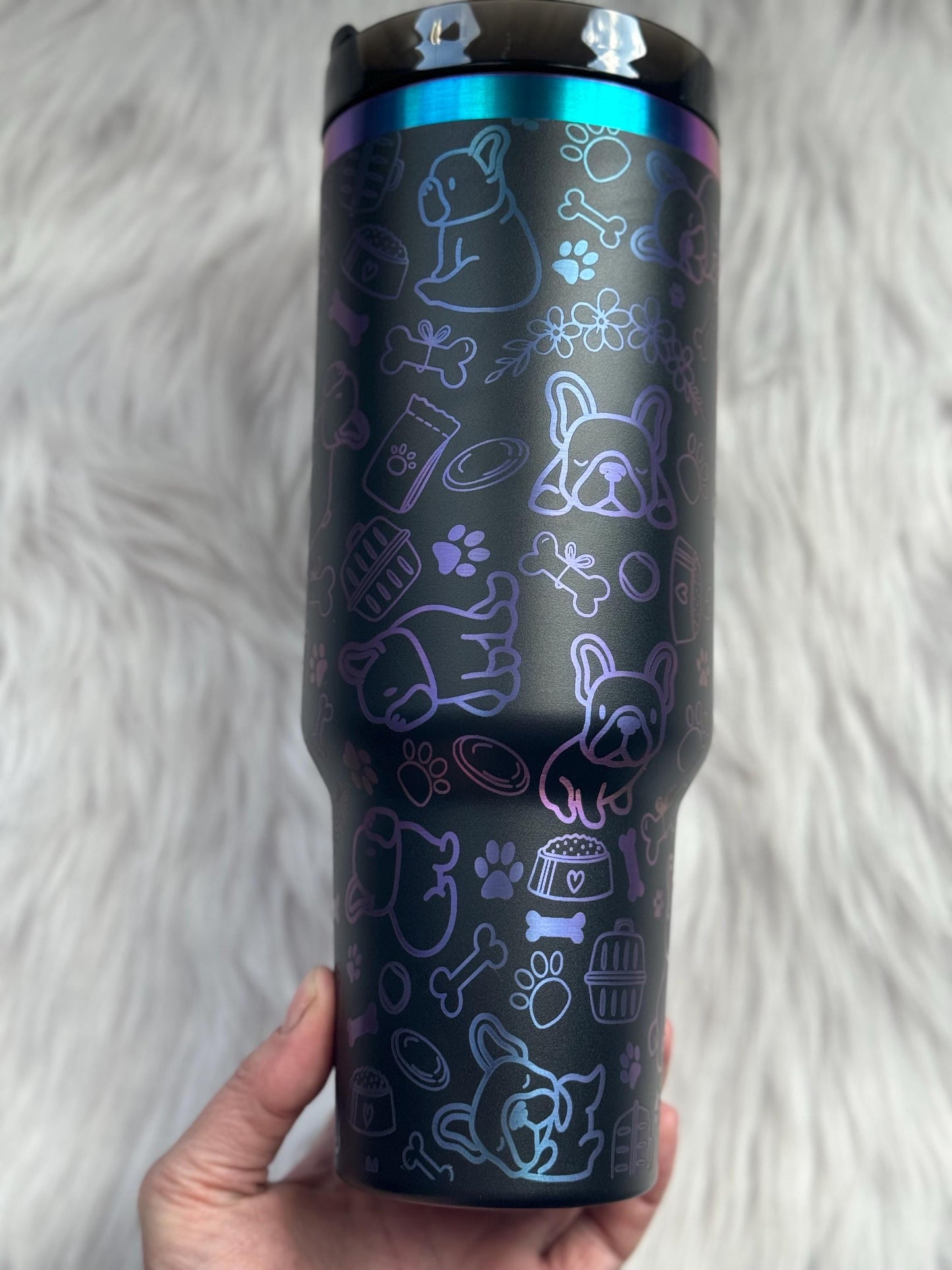 Frenchie Dog Doodles 40 oz engraved tumbler~ Frenchie lover gift~ Insulated hot and cold 40 oz Tumbler ~Custom Engraved Tumbler~