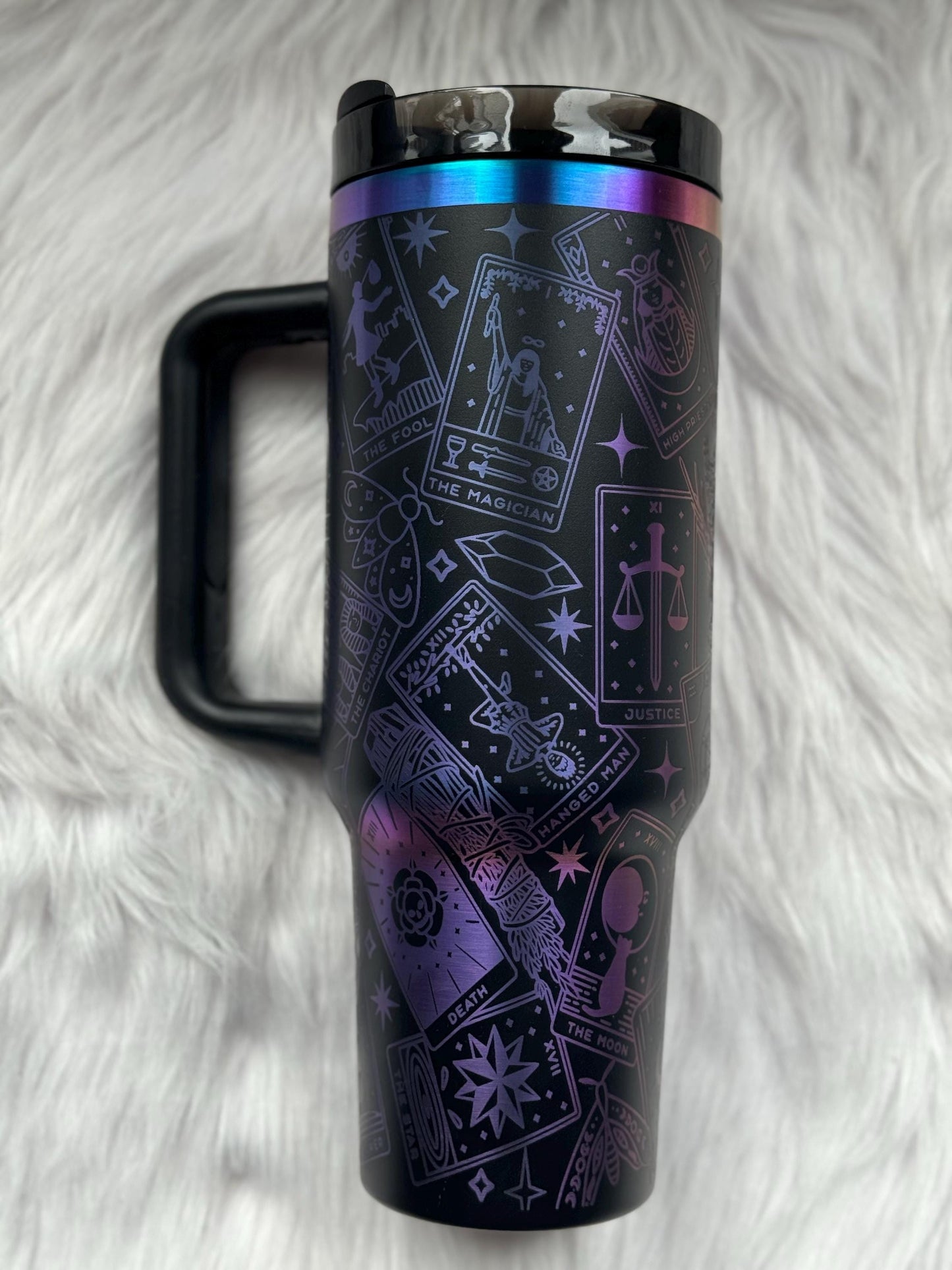 Tarot Cards 40 oz engraved tumbler~ Tarot Cards lover gift~ Insulated hot and cold 40 oz Tumbler ~Custom Engraved Tumbler~