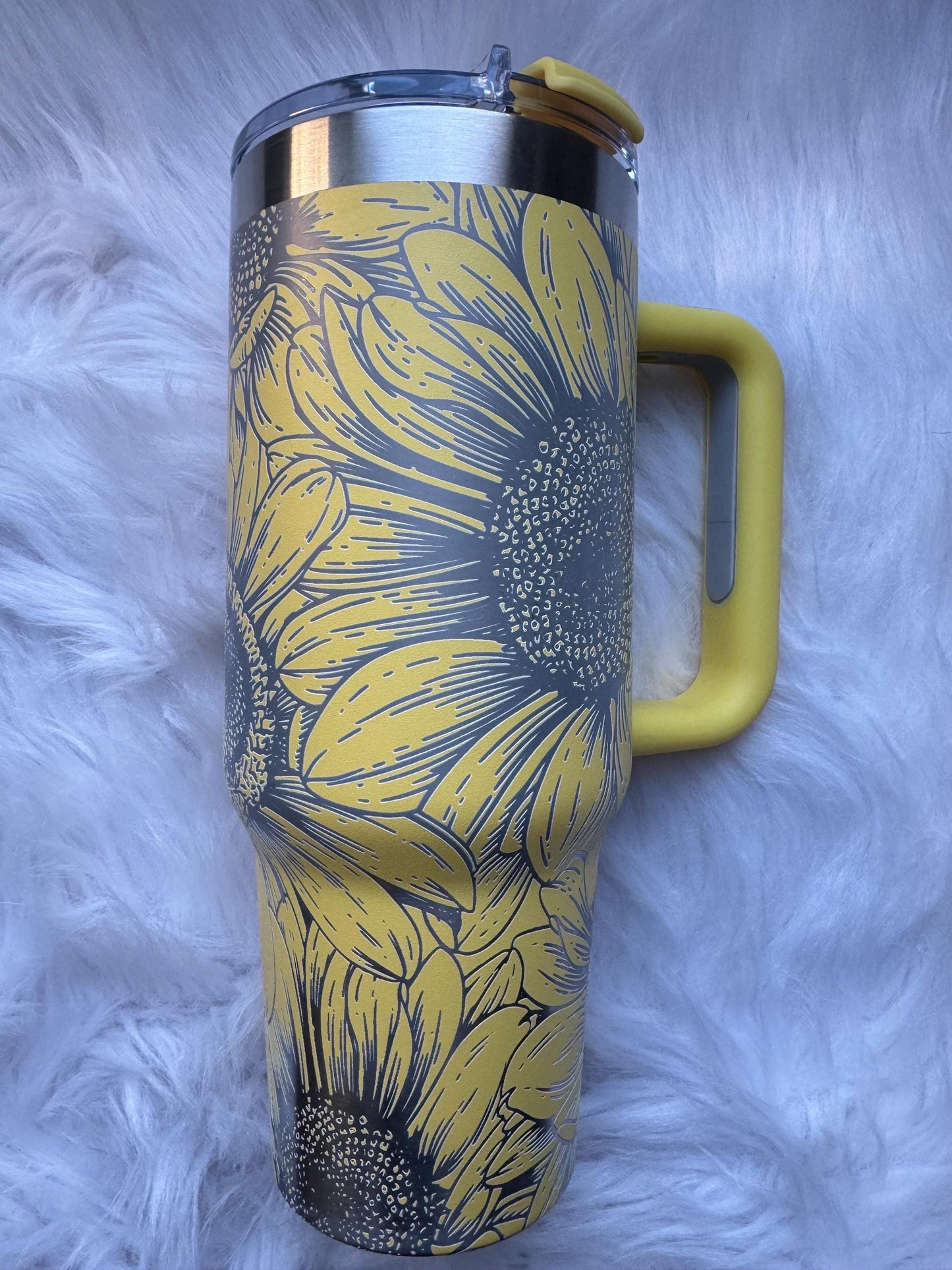 Sunflower oz engraved tumbler~  Sunflower  gift~ Insulated hot and cold 40 oz Tumbler ~Custom Engraved Tumbler~Black Chroma