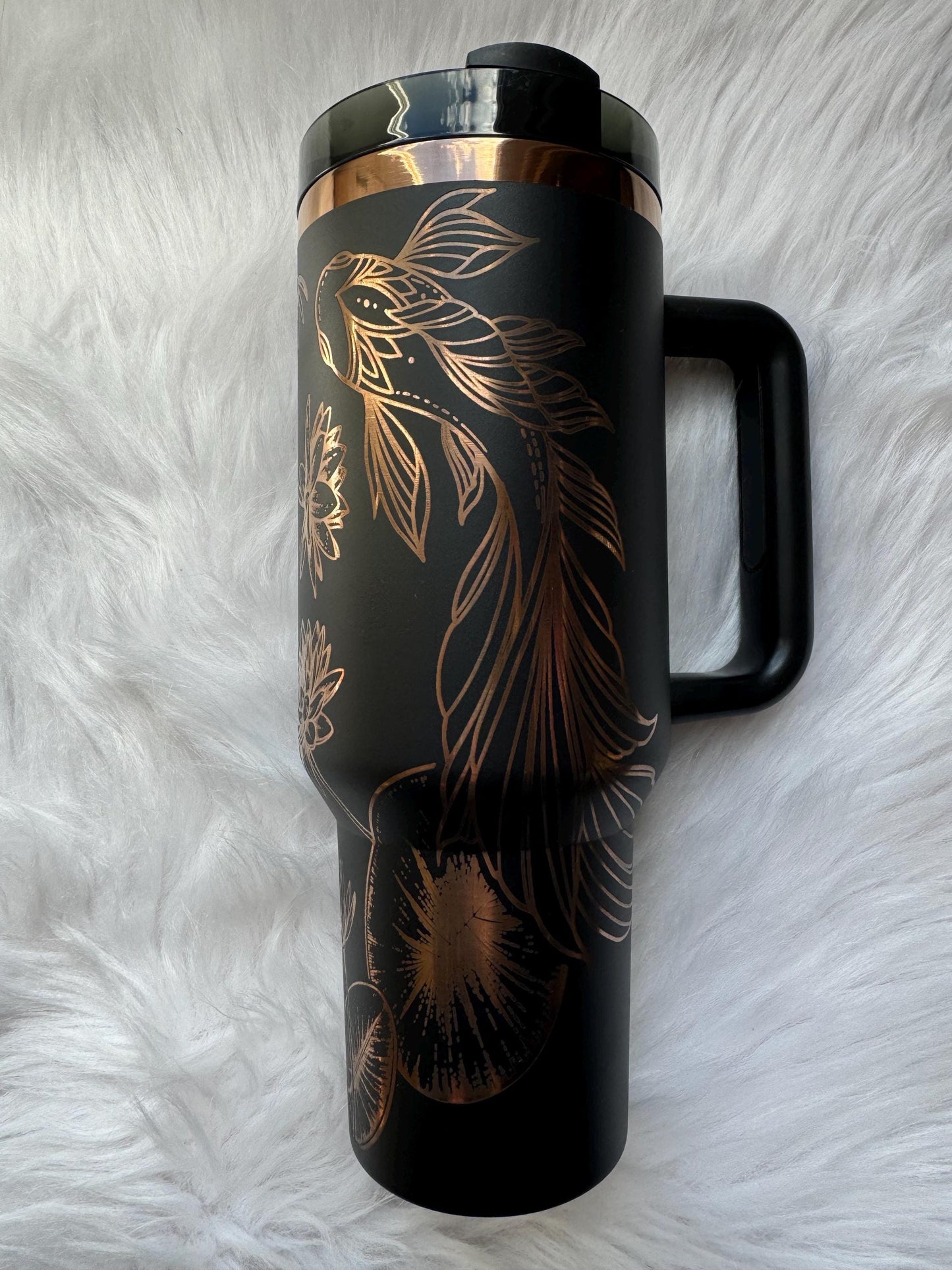 Koi Fish oz engraved tumbler~ Koi Fish lover gift~ Insulated hot and cold 40 oz Tumbler ~Custom Engraved Tumbler~Koi Fish gift~Black Chroma