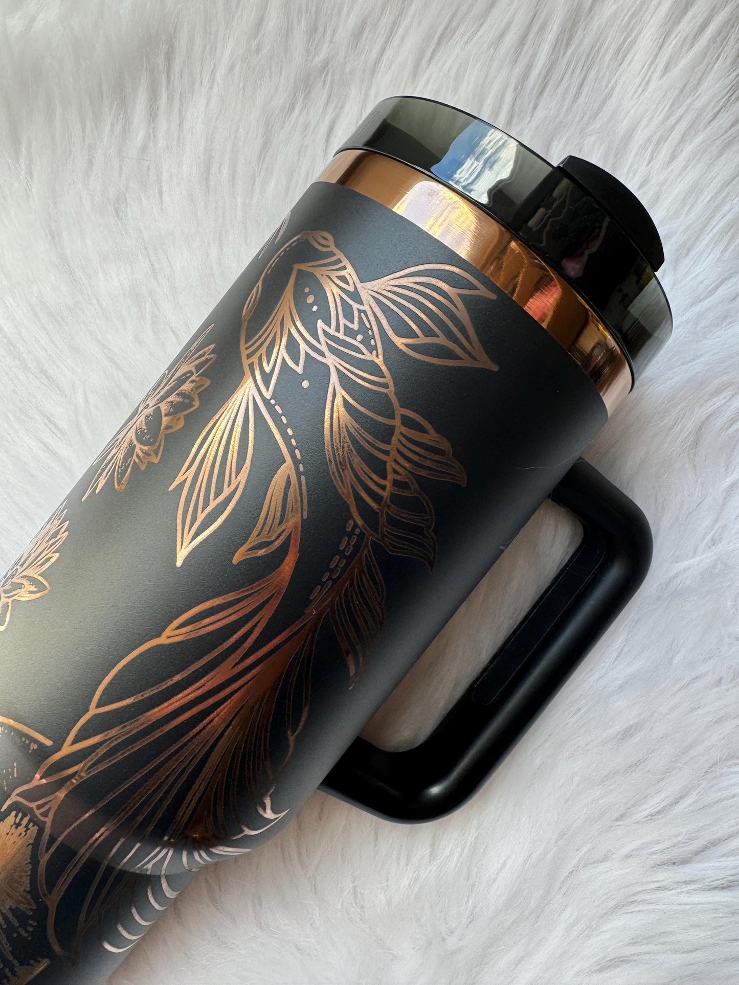 Koi Fish oz engraved tumbler~ Koi Fish lover gift~ Insulated hot and cold 40 oz Tumbler ~Custom Engraved Tumbler~Koi Fish gift~Black Chroma