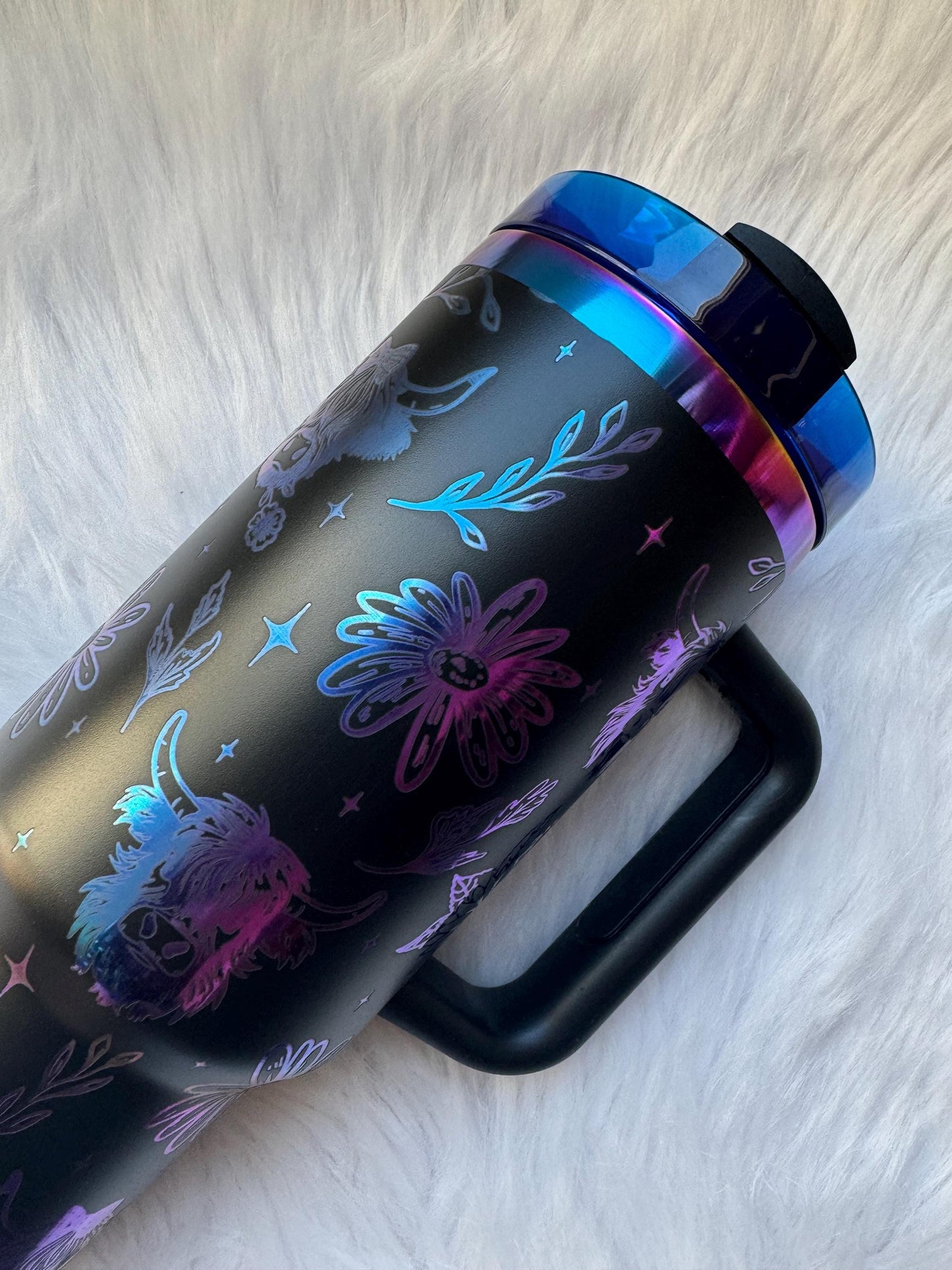 Highland Cow  oz engraved tumbler~ Cow lover gift~ Insulated hot and cold 40 oz Tumbler ~Custom Engraved Tumbler~ Black Chroma