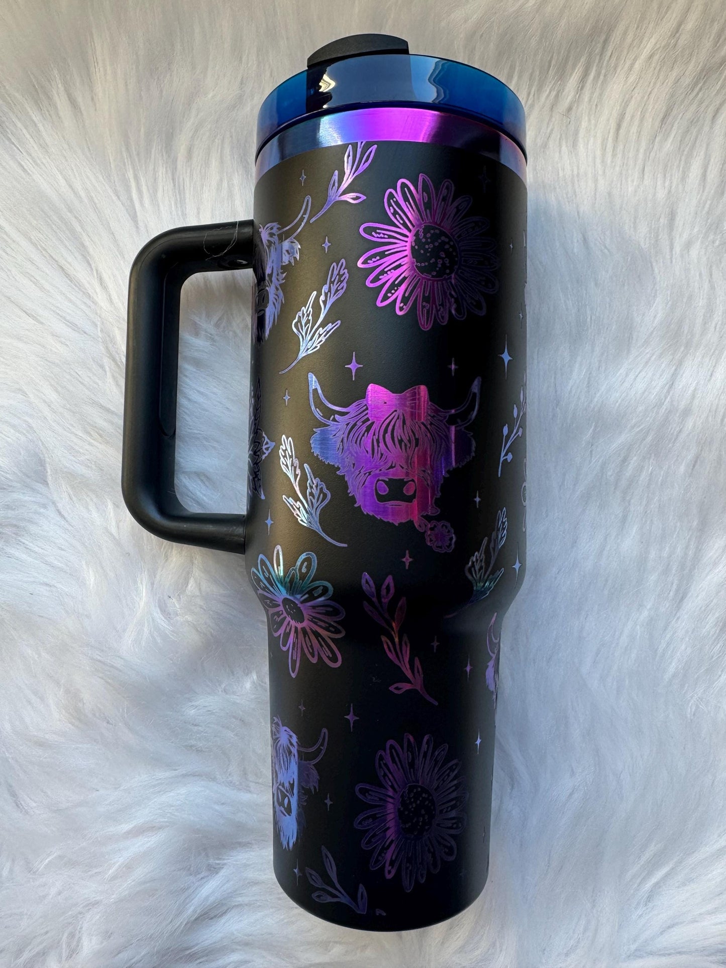 Highland Cow  oz engraved tumbler~ Cow lover gift~ Insulated hot and cold 40 oz Tumbler ~Custom Engraved Tumbler~ Black Chroma