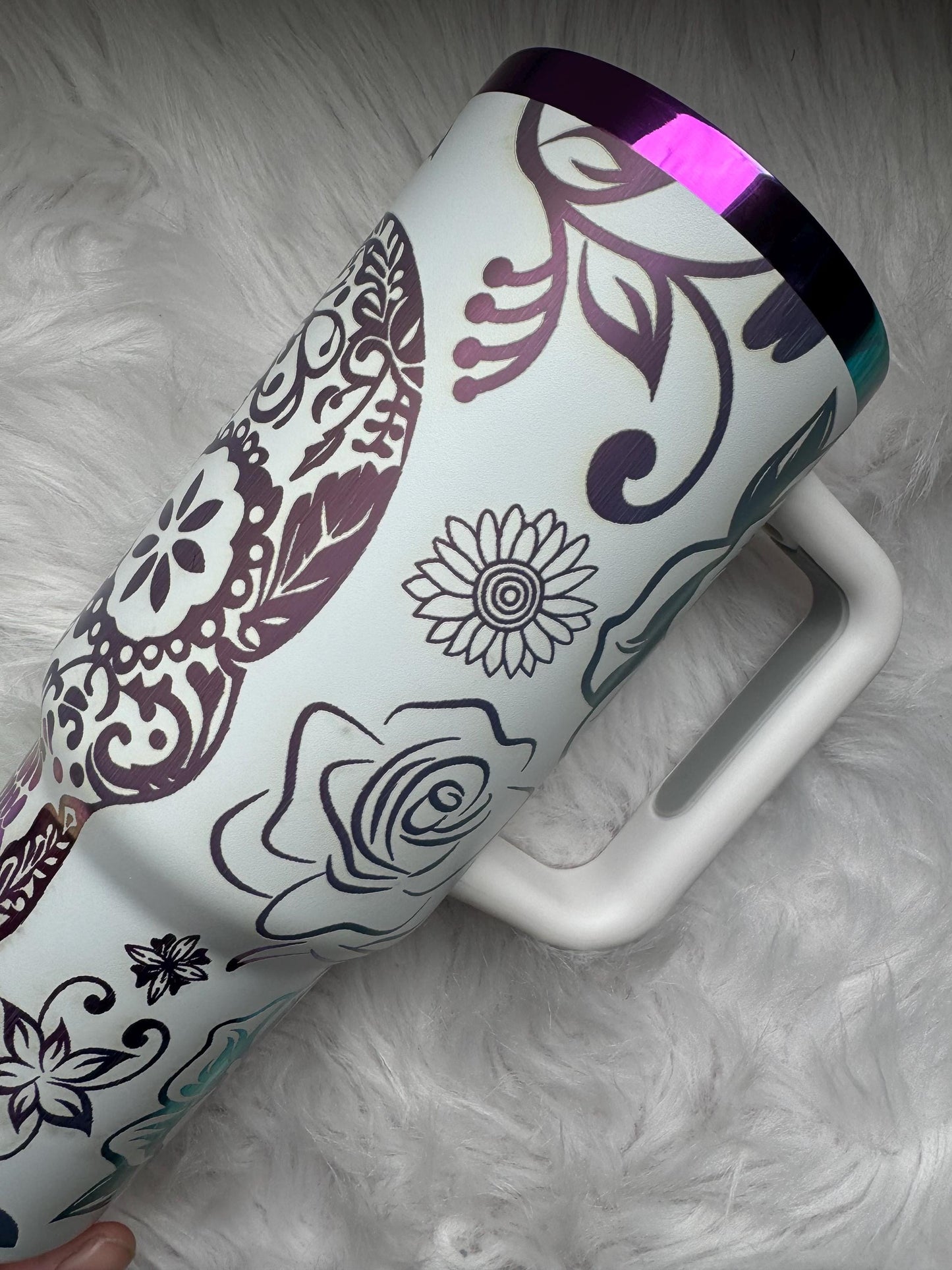 Skull and Rose engraved tumbler~  Skull tumbler gift~ Insulated hot and cold 40 oz Tumbler ~Custom Engraved Tumbler~