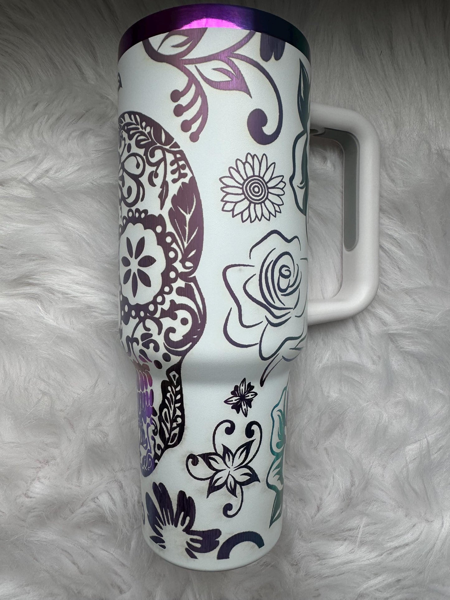 Skull and Rose engraved tumbler~  Skull tumbler gift~ Insulated hot and cold 40 oz Tumbler ~Custom Engraved Tumbler~