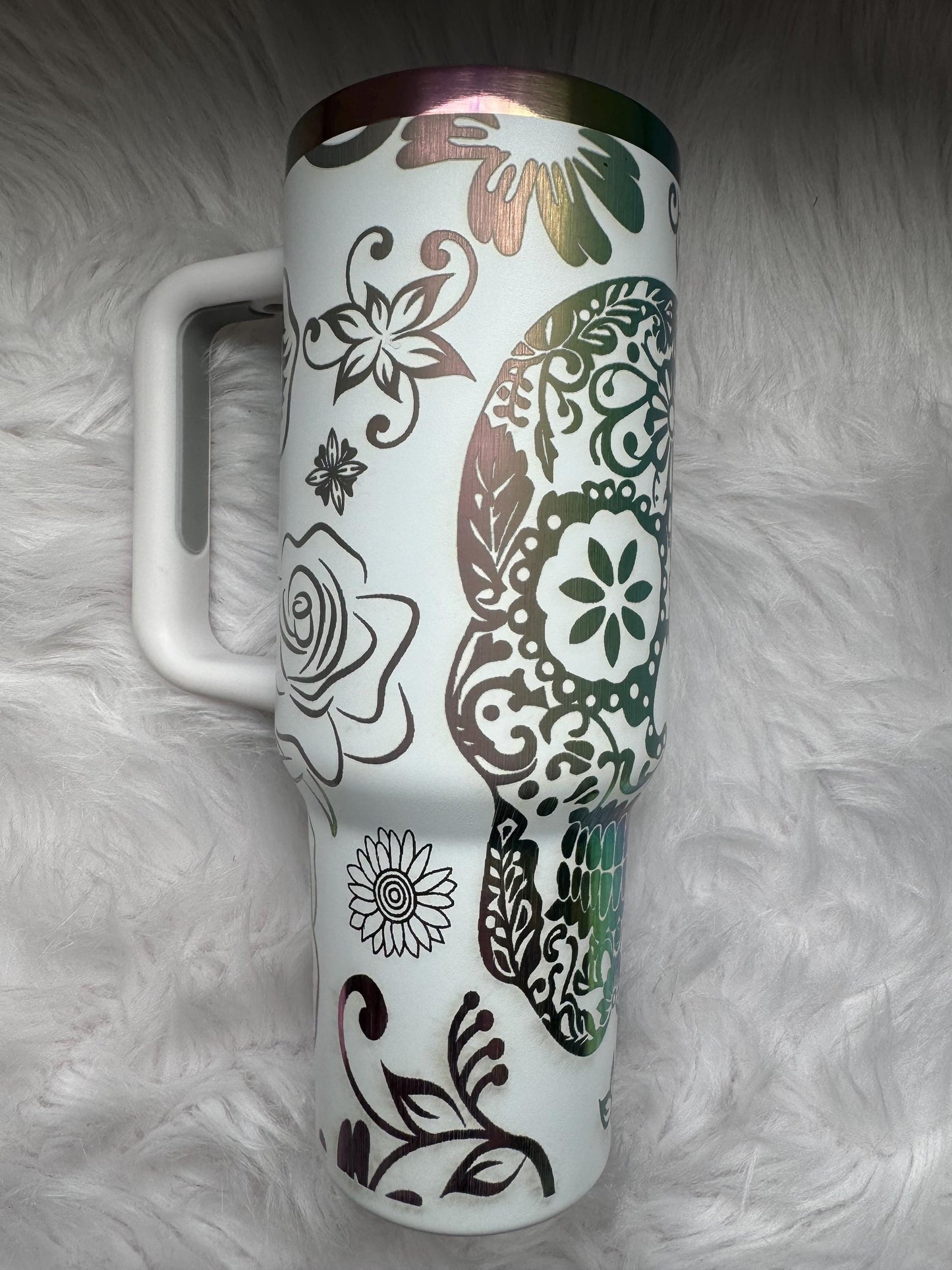 Skull and Rose engraved tumbler~  Skull tumbler gift~ Insulated hot and cold 40 oz Tumbler ~Custom Engraved Tumbler~