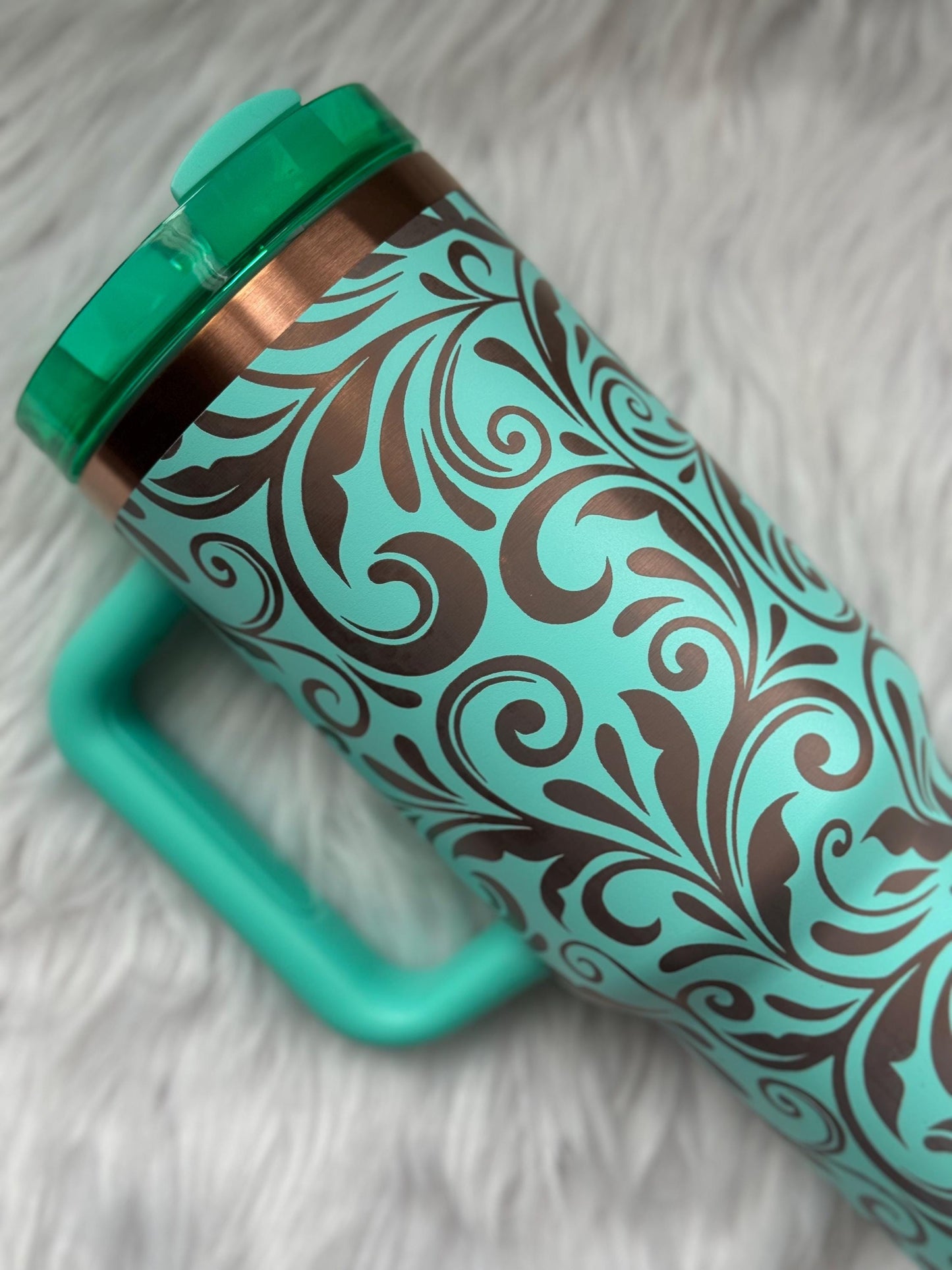 Tooled Leather 40 oz engraved tumbler~ Insulated hot and cold 40 oz Tumbler ~Custom Engraved Tumbler~ Western Tumbler