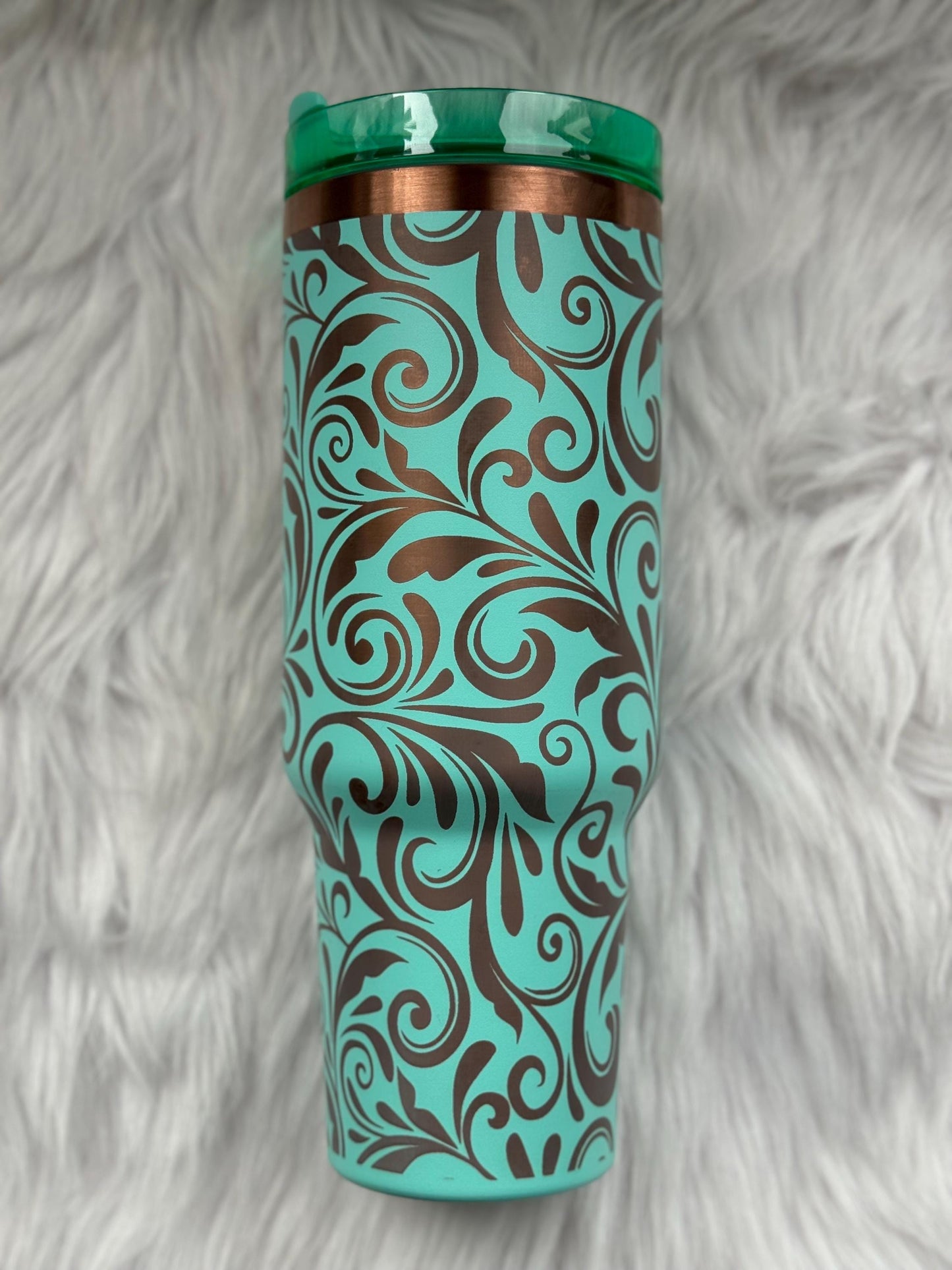 Tooled Leather 40 oz engraved tumbler~ Insulated hot and cold 40 oz Tumbler ~Custom Engraved Tumbler~ Western Tumbler
