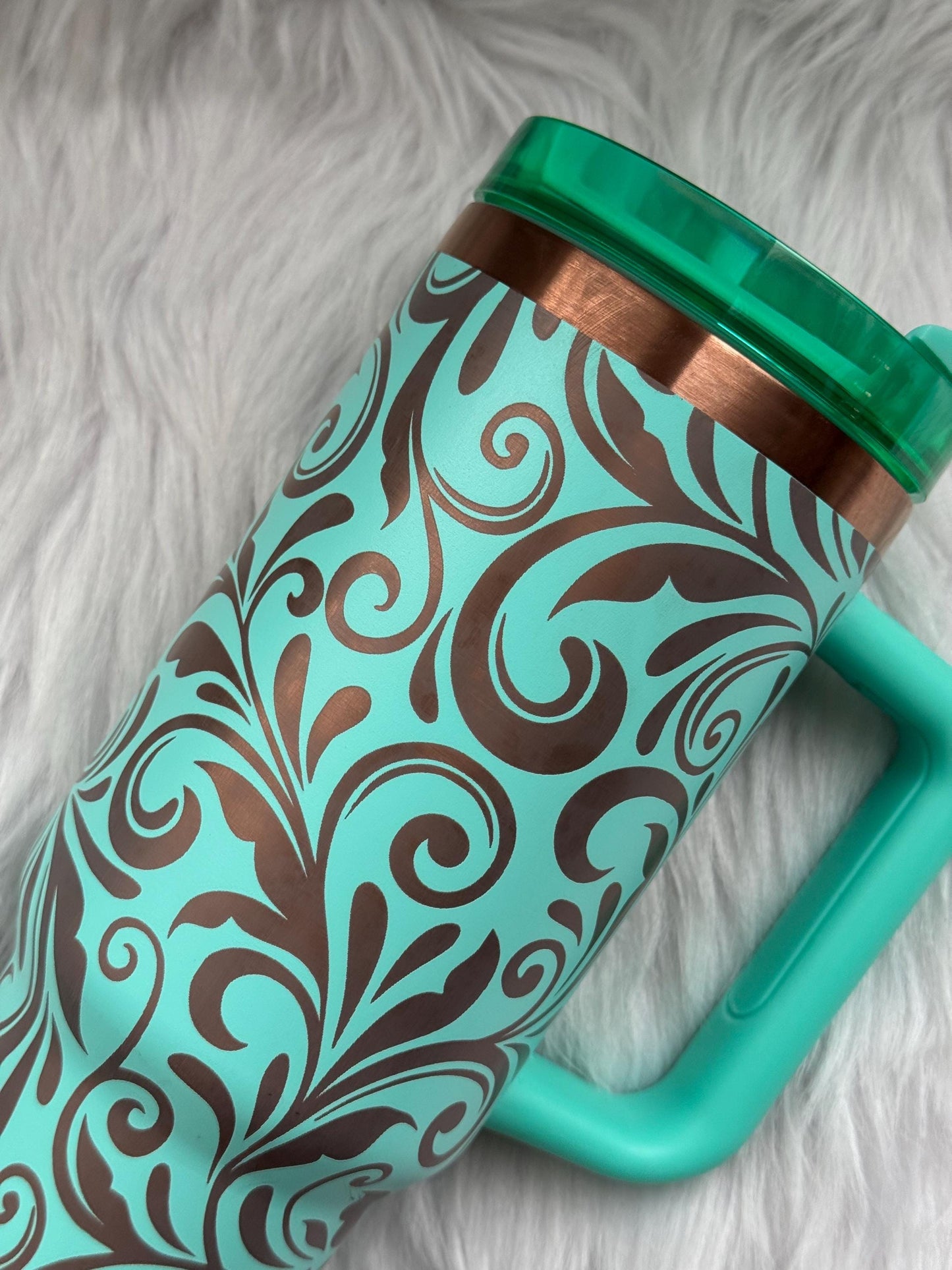 Tooled Leather 40 oz engraved tumbler~ Insulated hot and cold 40 oz Tumbler ~Custom Engraved Tumbler~ Western Tumbler